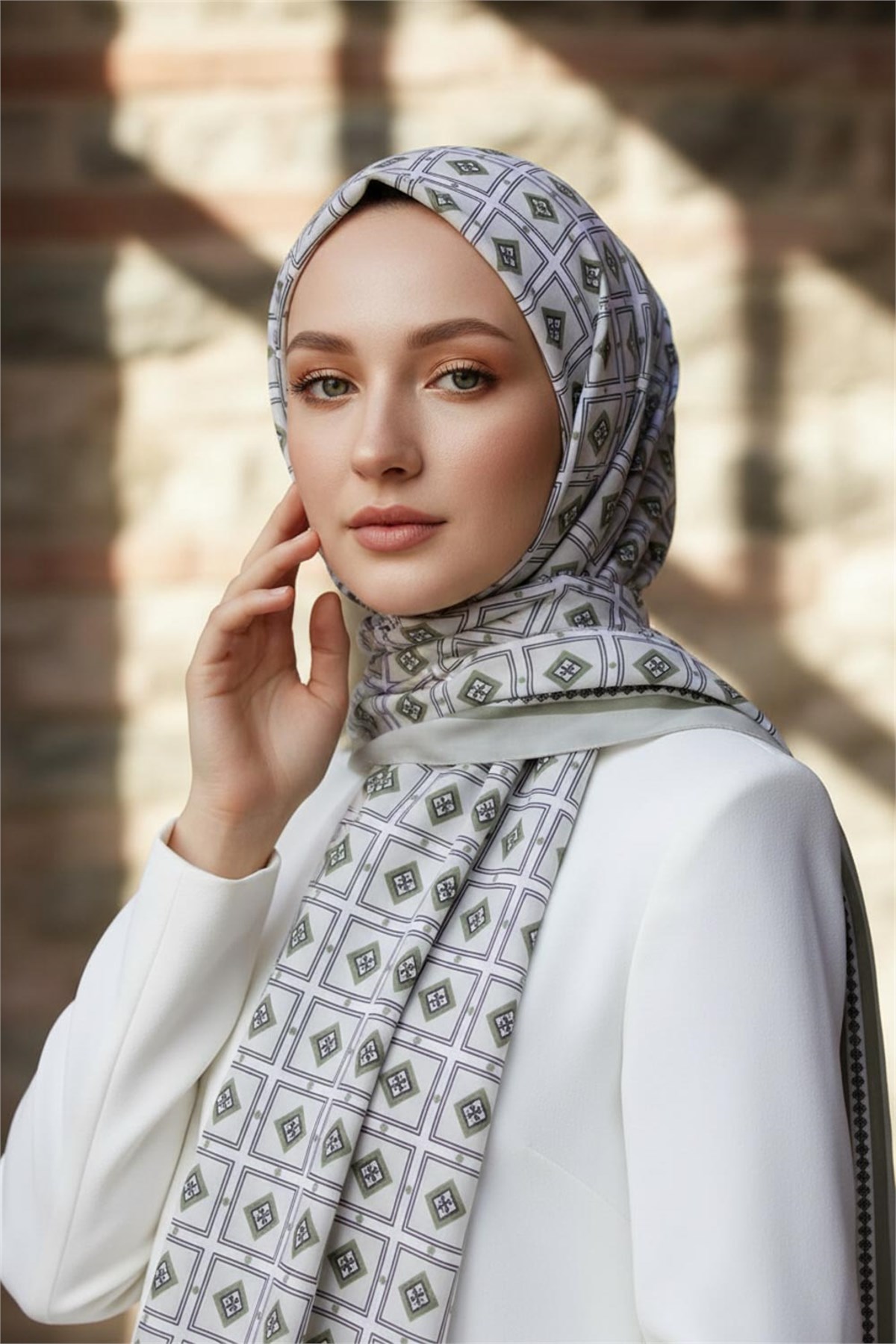 KREP KARE DESENLİ KÜF YEŞİLİ RENKLİ 75X195 KIRIŞMAZ ŞAL