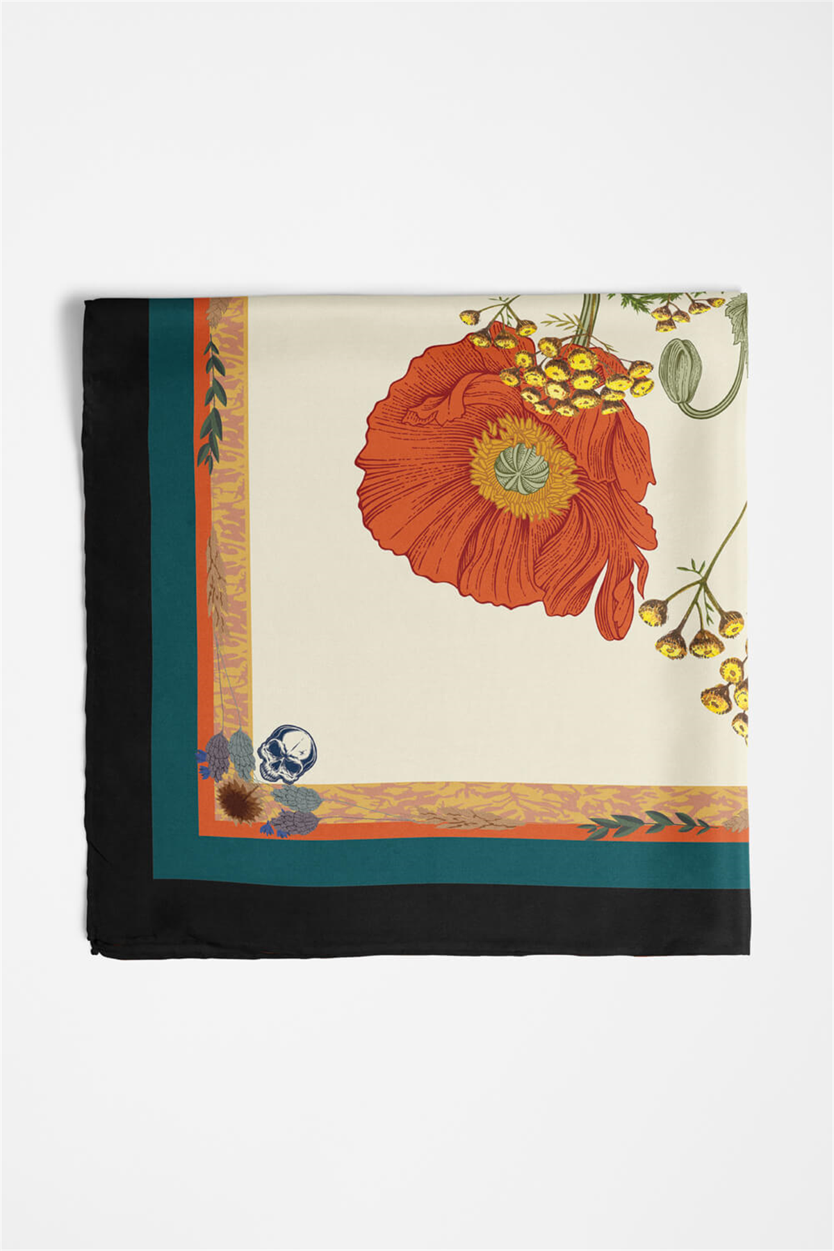 B30 Kadın Krem Çiçek Desenli 50x50 Bandana