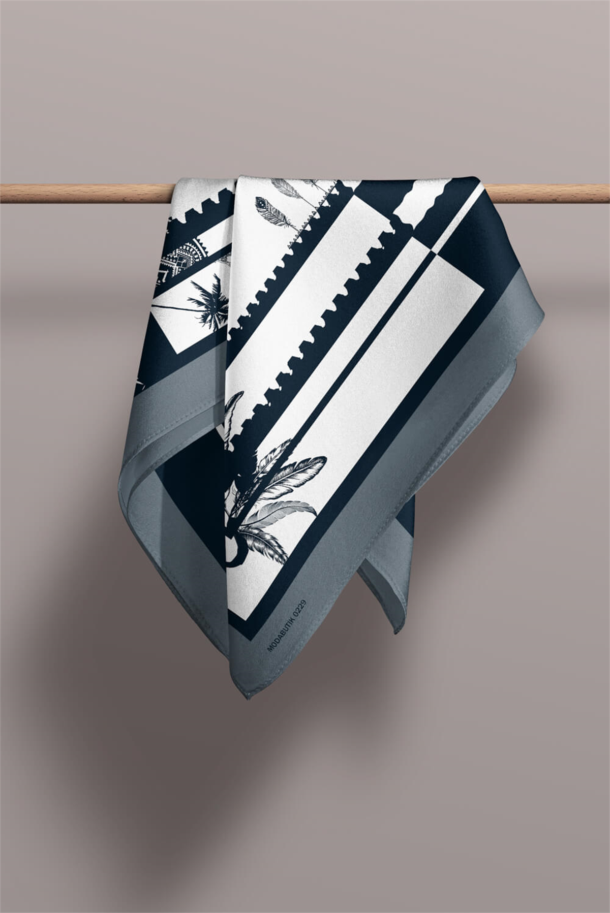 D50 Kadın Etnik Desenli Bandana 50x50 Lacivert DG0229-22 Snz