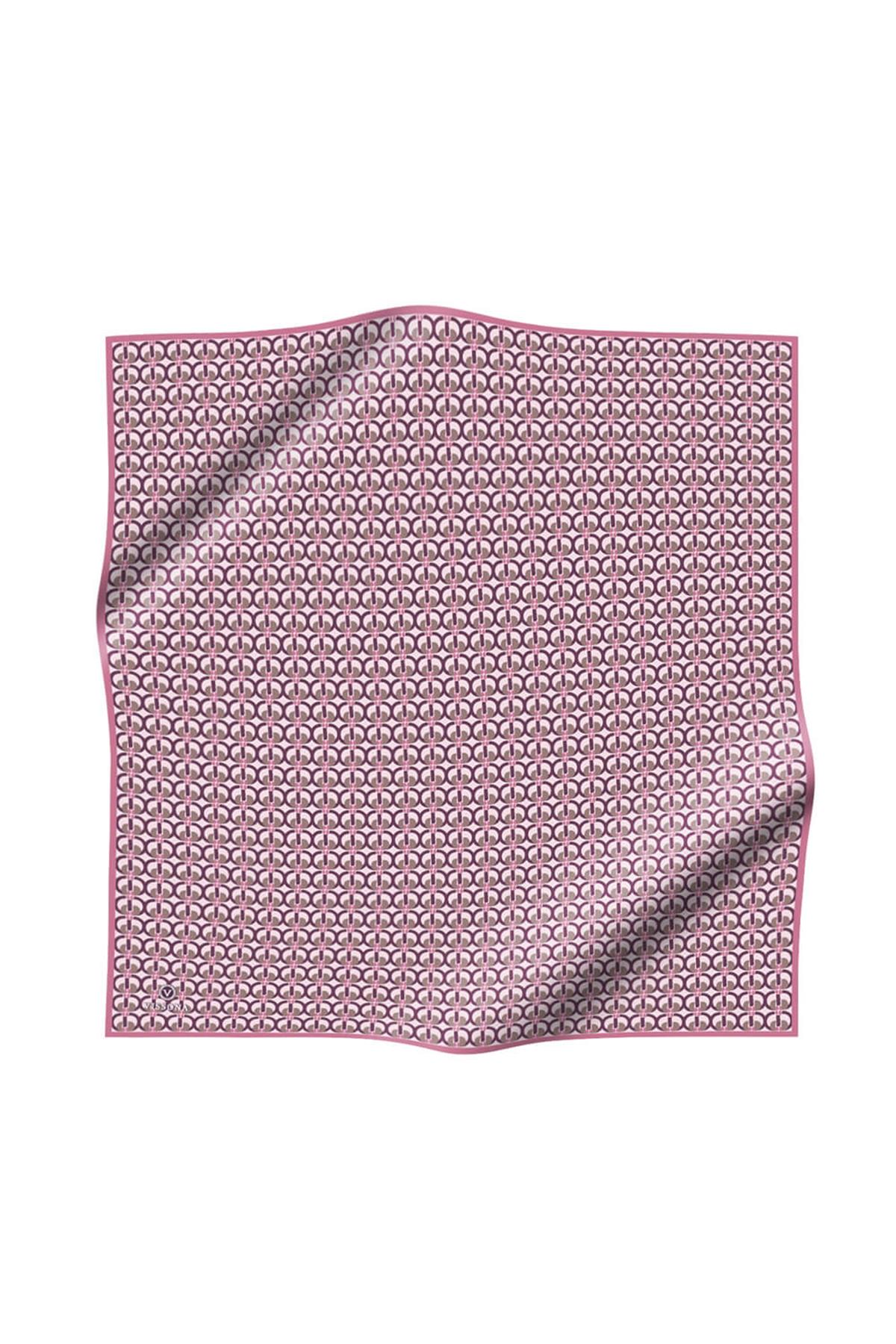 %100 Twill İpek Geometrik Desenli Pudra Renkli 90x90 Eşarp Dikim Şekli : El Dikişi