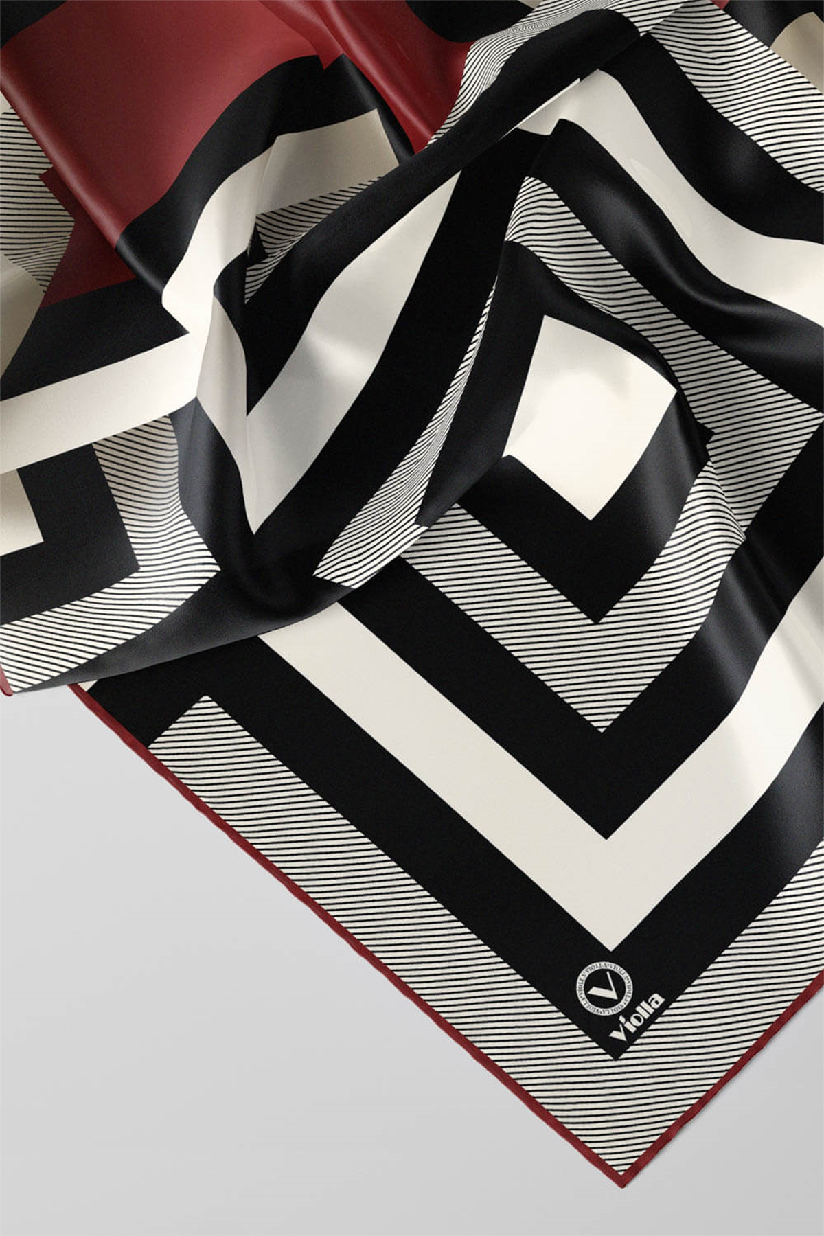 Twill Geometrik Desenli Bordo Renkli 90x90 Eşarp (İpek İçermez) Dikim Şekli : El Dikişi