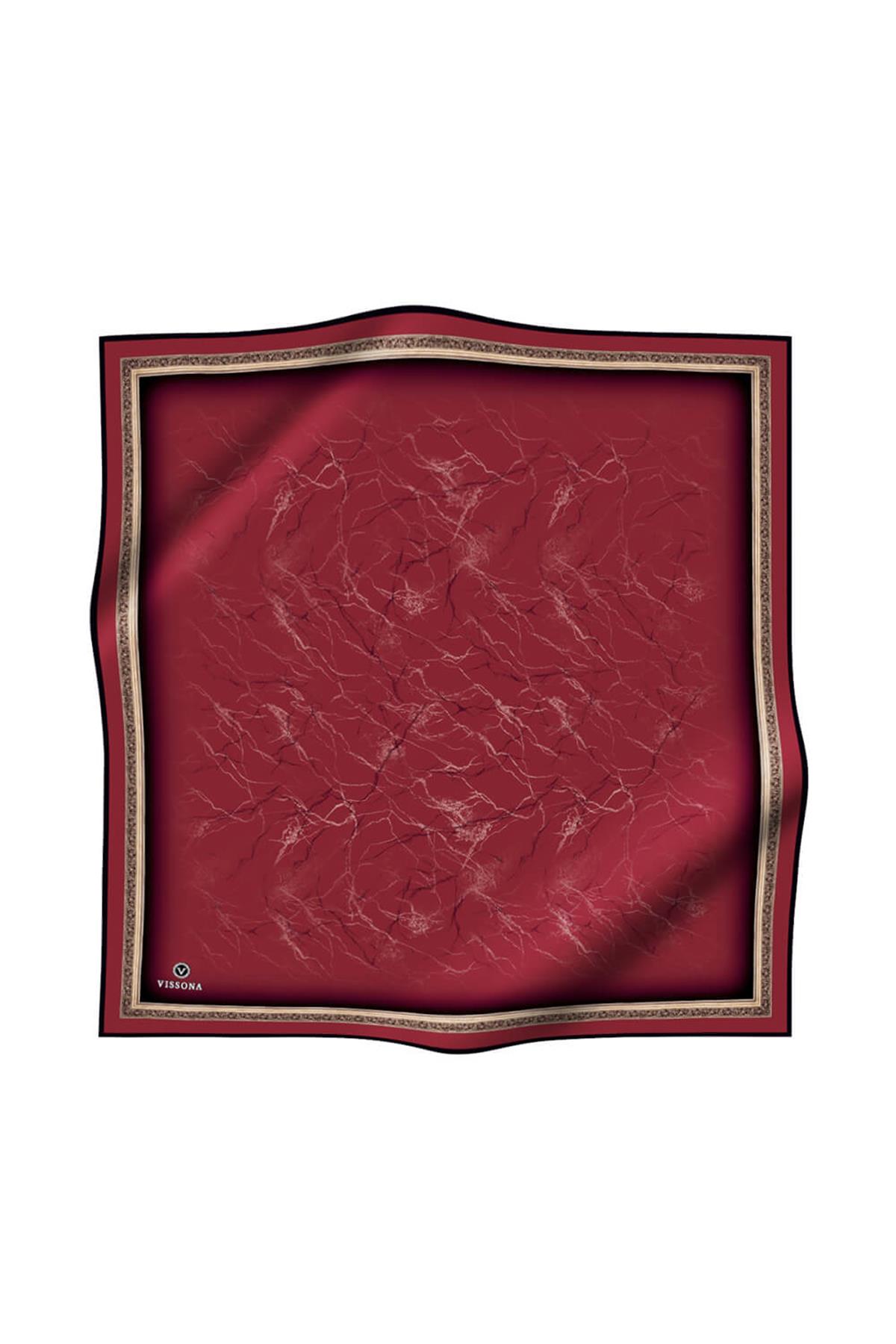 %100 Twill İpek Mermer Desenli Bordo Renkli 90x90 Eşarp Dikim Şekli : El Dikişi