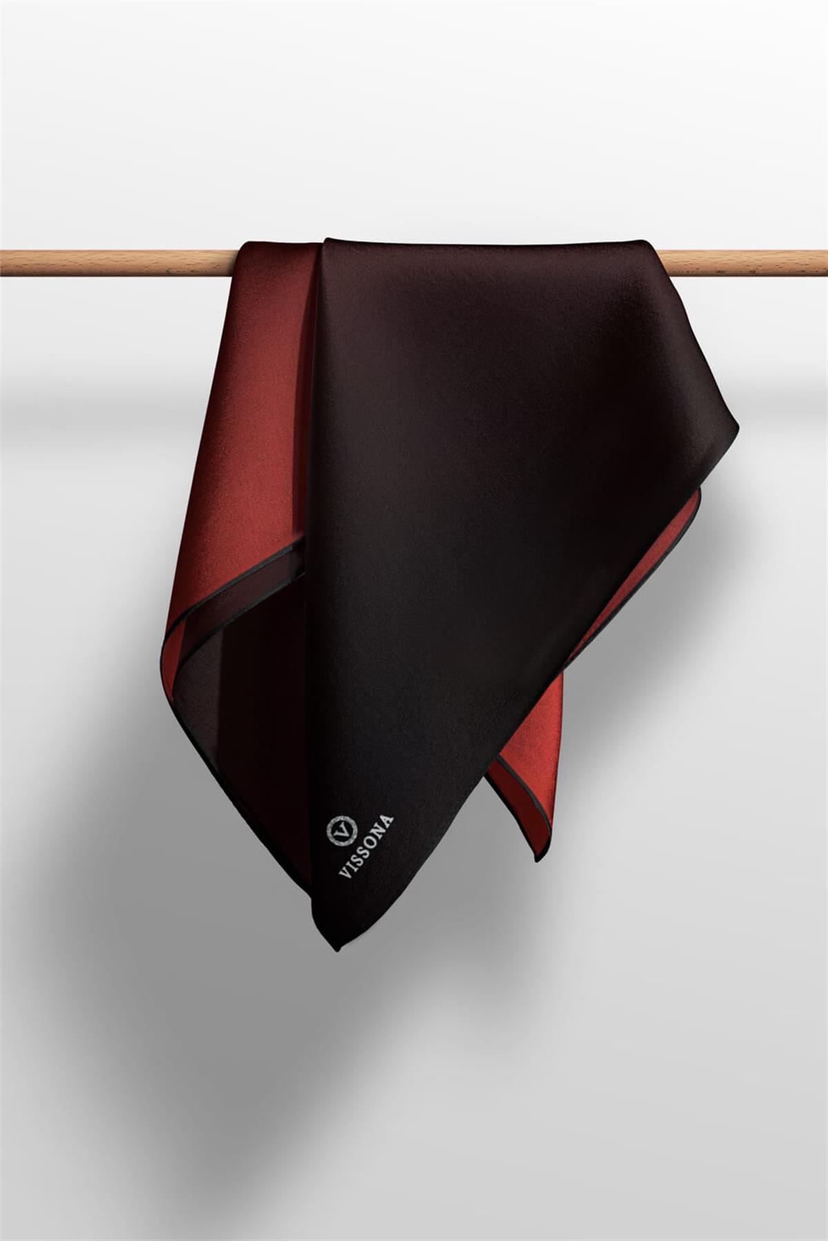 %100 Twill İpek Degrade Desenli Bordo Renkli 90x90 Eşarp Dikim Şekli : El Dikişi