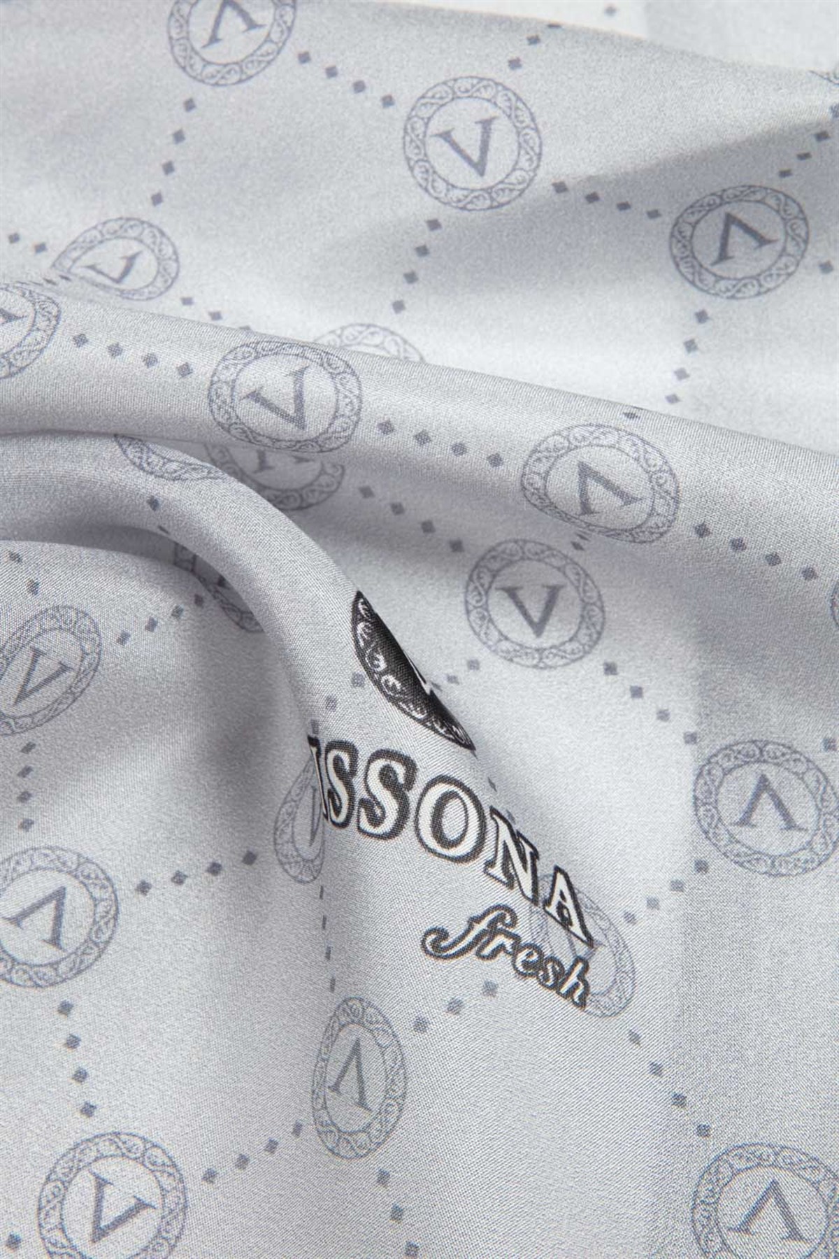 % 100 İpek V Logo Desenli Gri Renkli 90x210 Şal