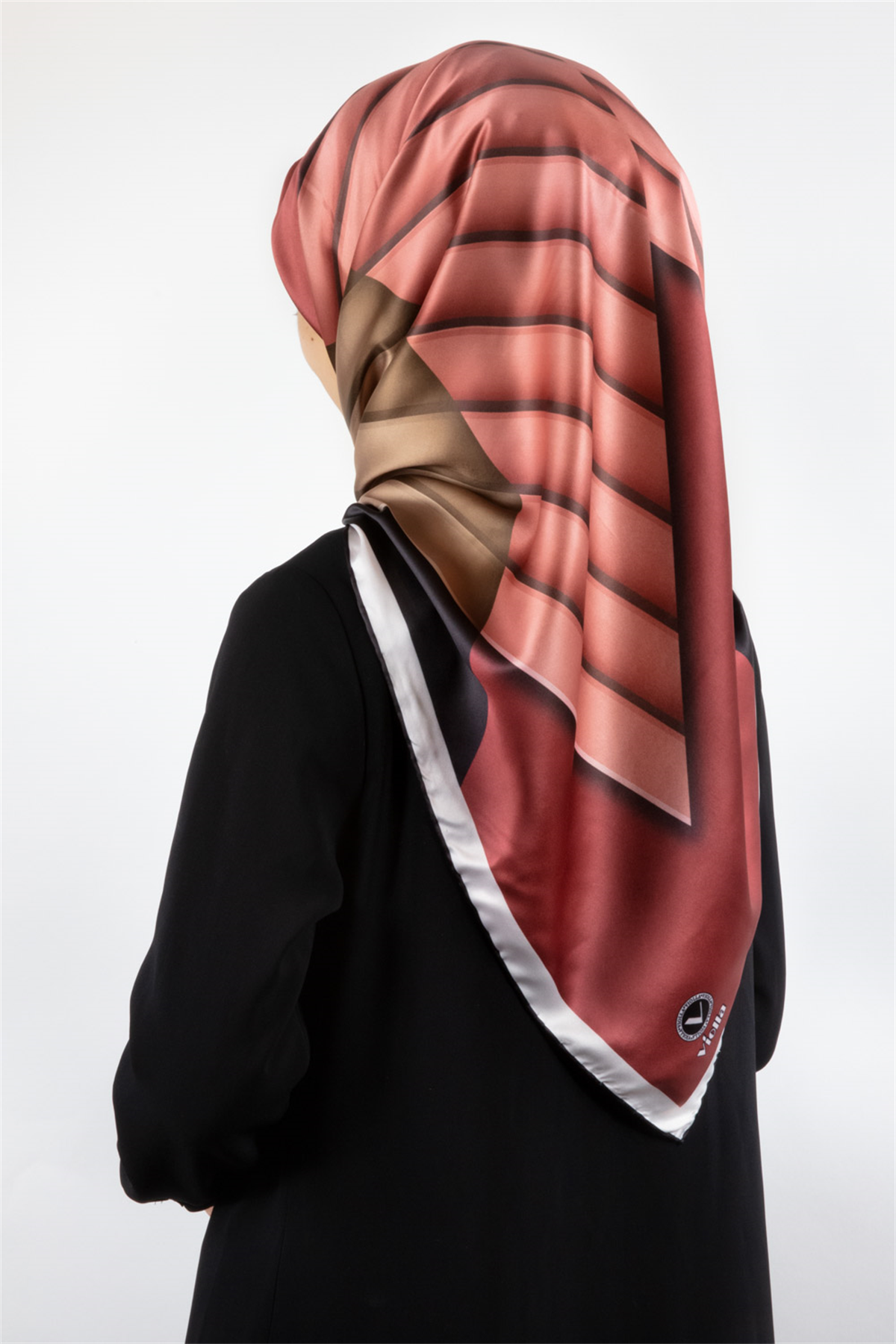 Rayon Zikzak Çizgi Desenli Gül Kurusu Renkli 90x90 Eşarp (İpek İçermez) Dikim Şekli : El Dikişi