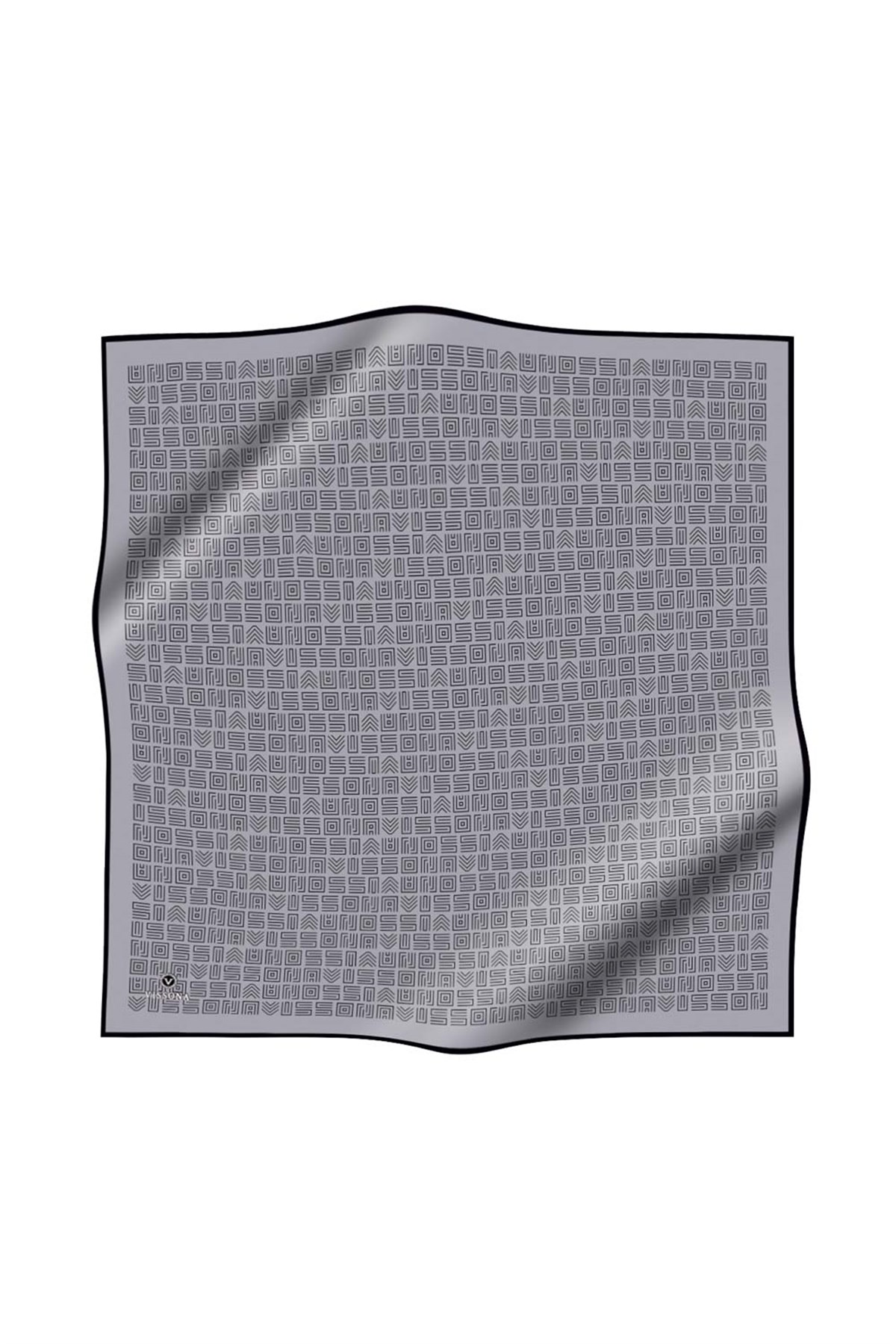 100% Twill İpek Etnik Motif Desenli Gri - Siyah Renkli 90x90 Dikim Şekli : El Dikişi Eşarp