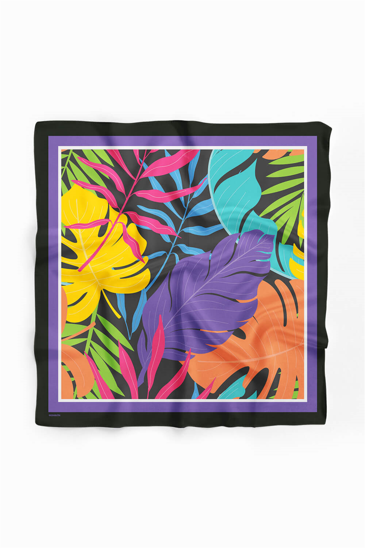 C78 Kadın Mavi Yaprak Desenli 50x50 Bandana HYL DG01692-22