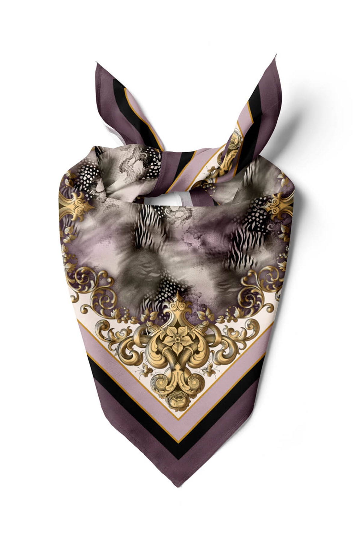 Violla D118 Kadın Vintage Desenli Bandana 50x50 Mor DG0223-22
