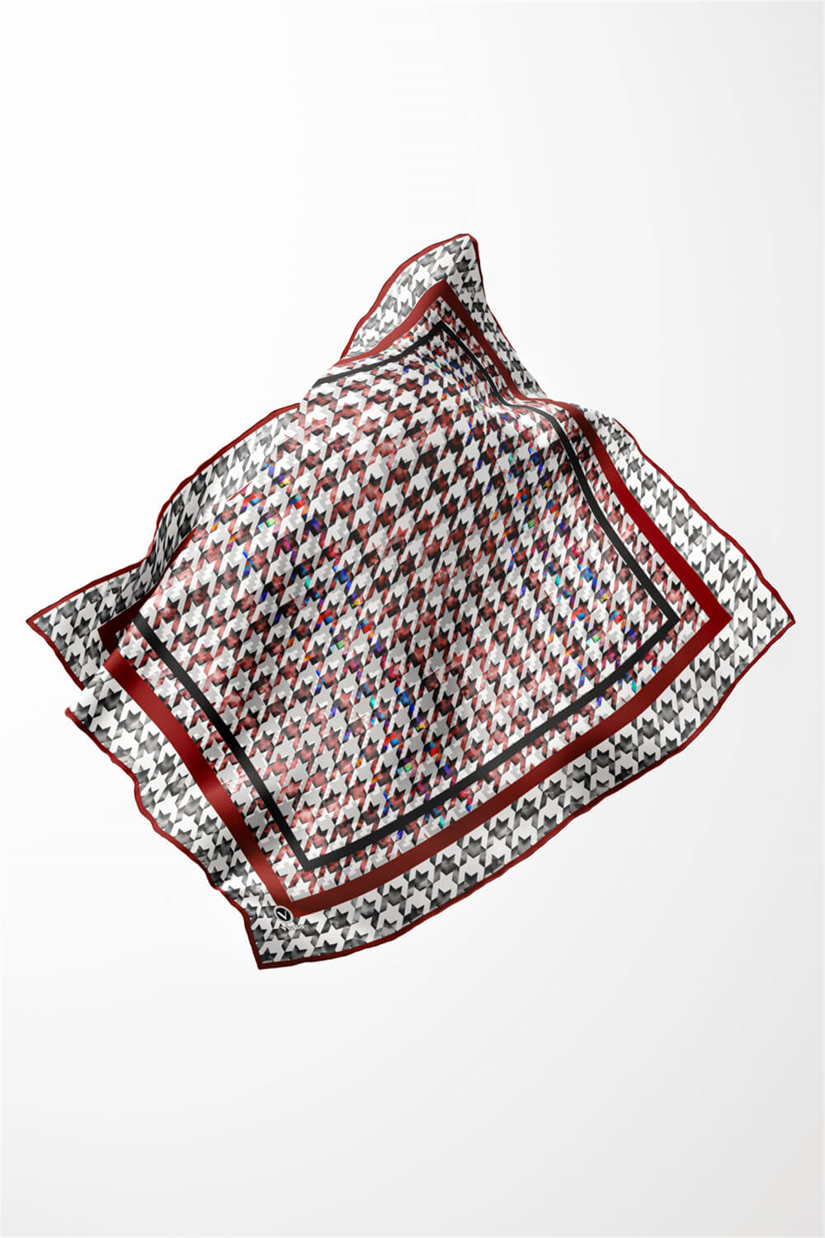 Twill Kazayağı Desenli Bordo Renkli 90x90 Eşarp (İpek İçermez) Kenar Dikiş Şekli El Dikişli