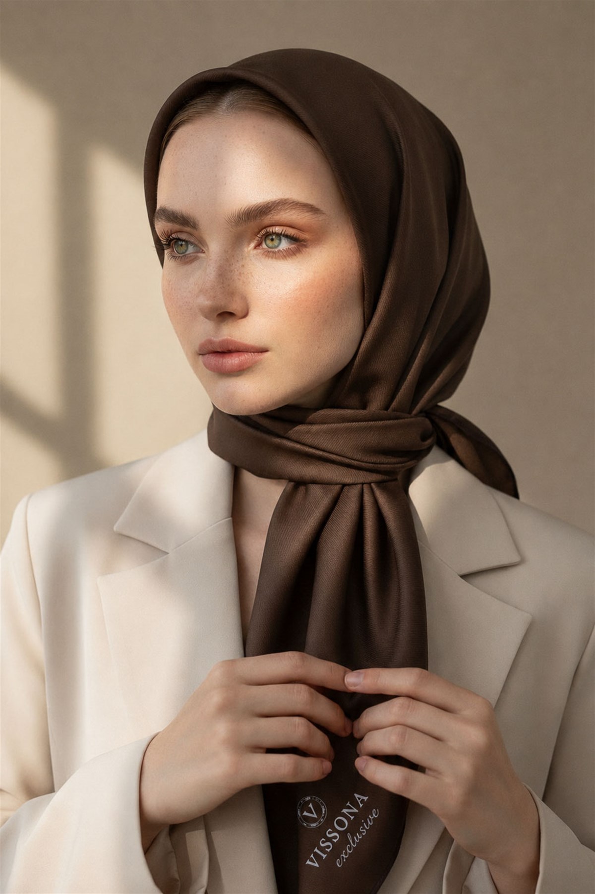 %100 Twill İpek Düz Kahverengi Renkli Daha Tok Exclusive Serisi 90x90 Eşarp Dikim Şekli : El Dikişi
