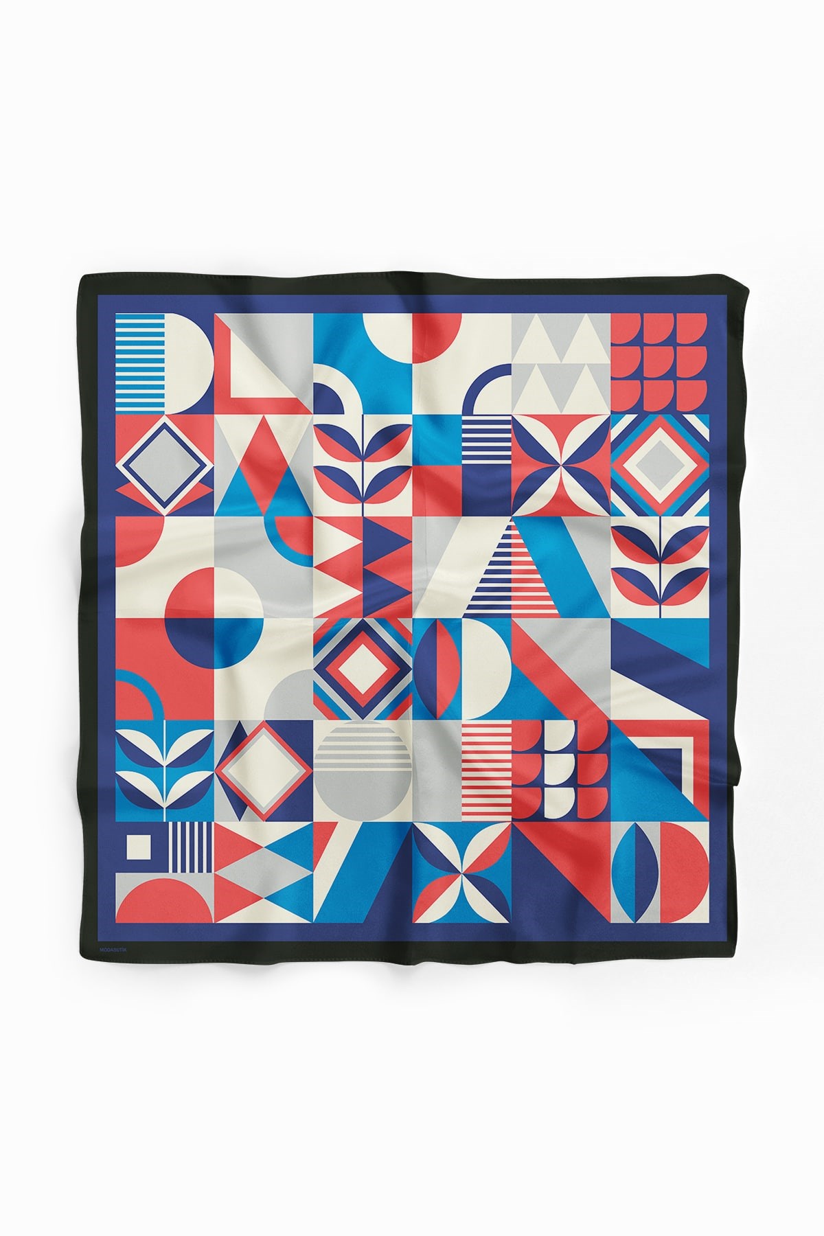 Kadın Mavi Geometrik Desenli 50x50 Bandana HYL DG01538-22
