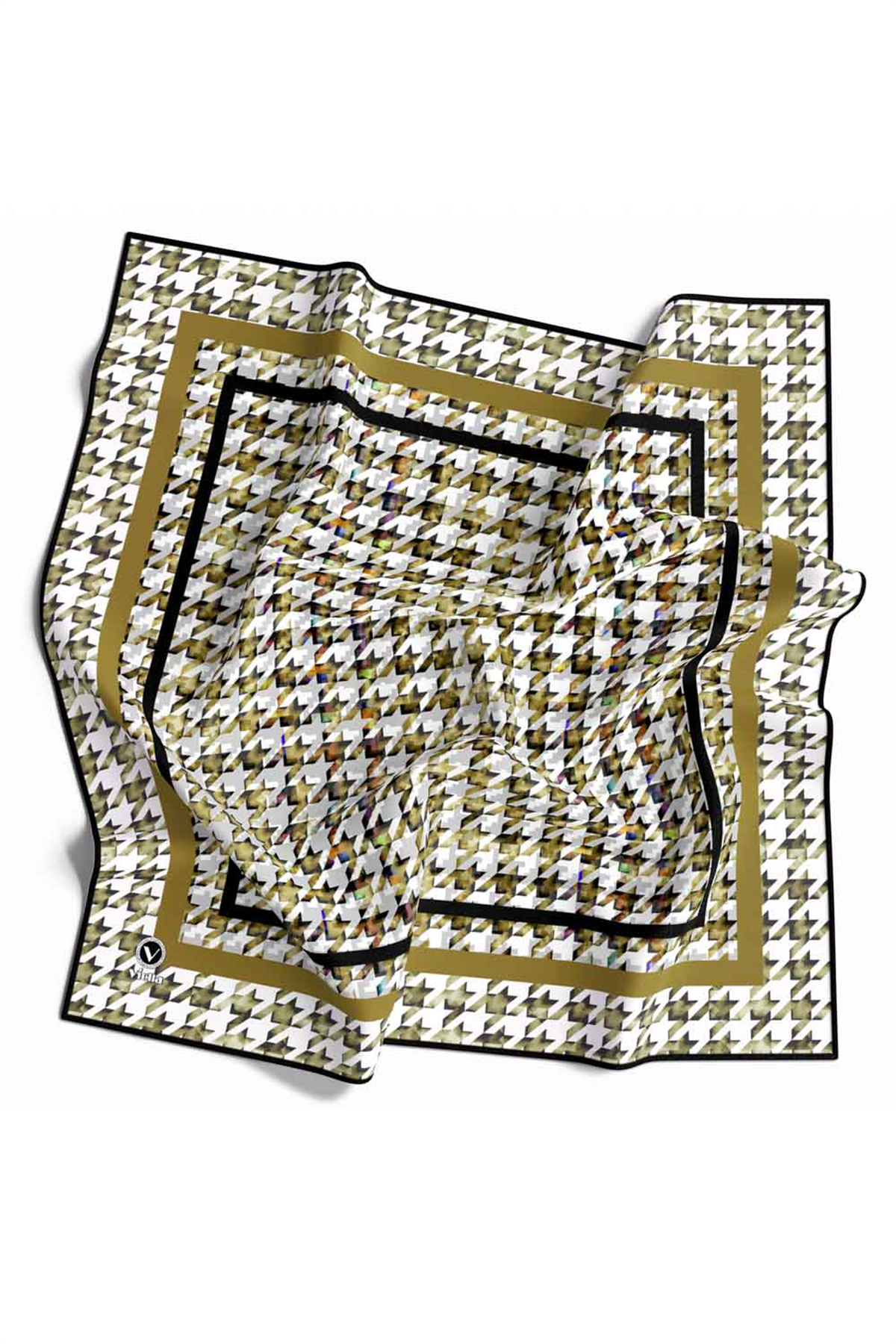 Twill Kazayağı Desenli Hardal Renkli 90x90 Eşarp (İpek İçermez) Kenar Dikiş Şekli El Dikişli