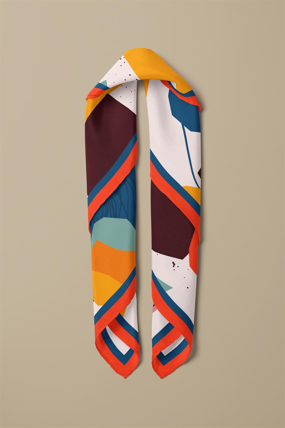 Vissona Geometrik Desenli %100 İpek Bandana 55x55