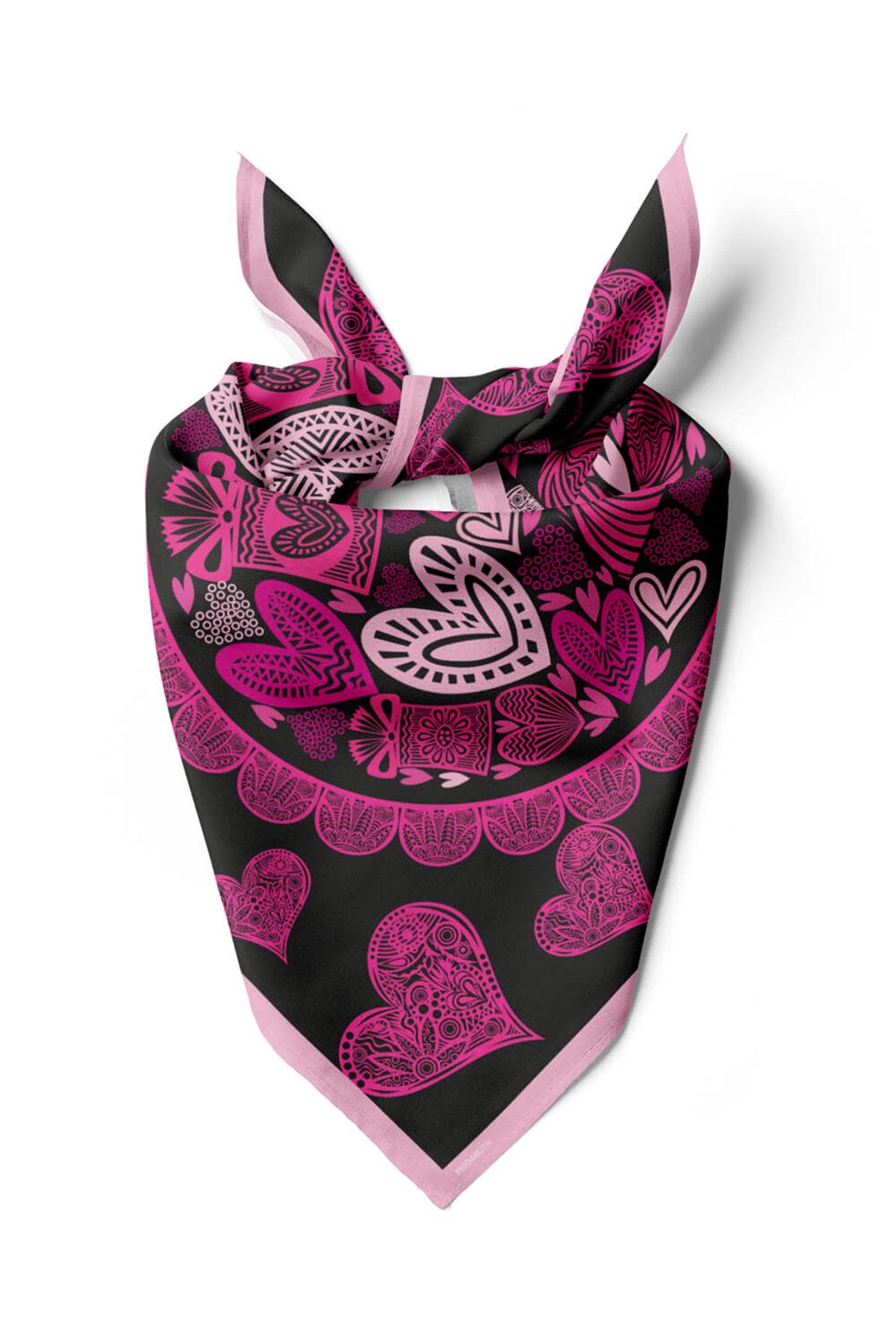 Violla D103 Kadın Kalp Desenli Bandana 50x50 Pembe DG0296-22