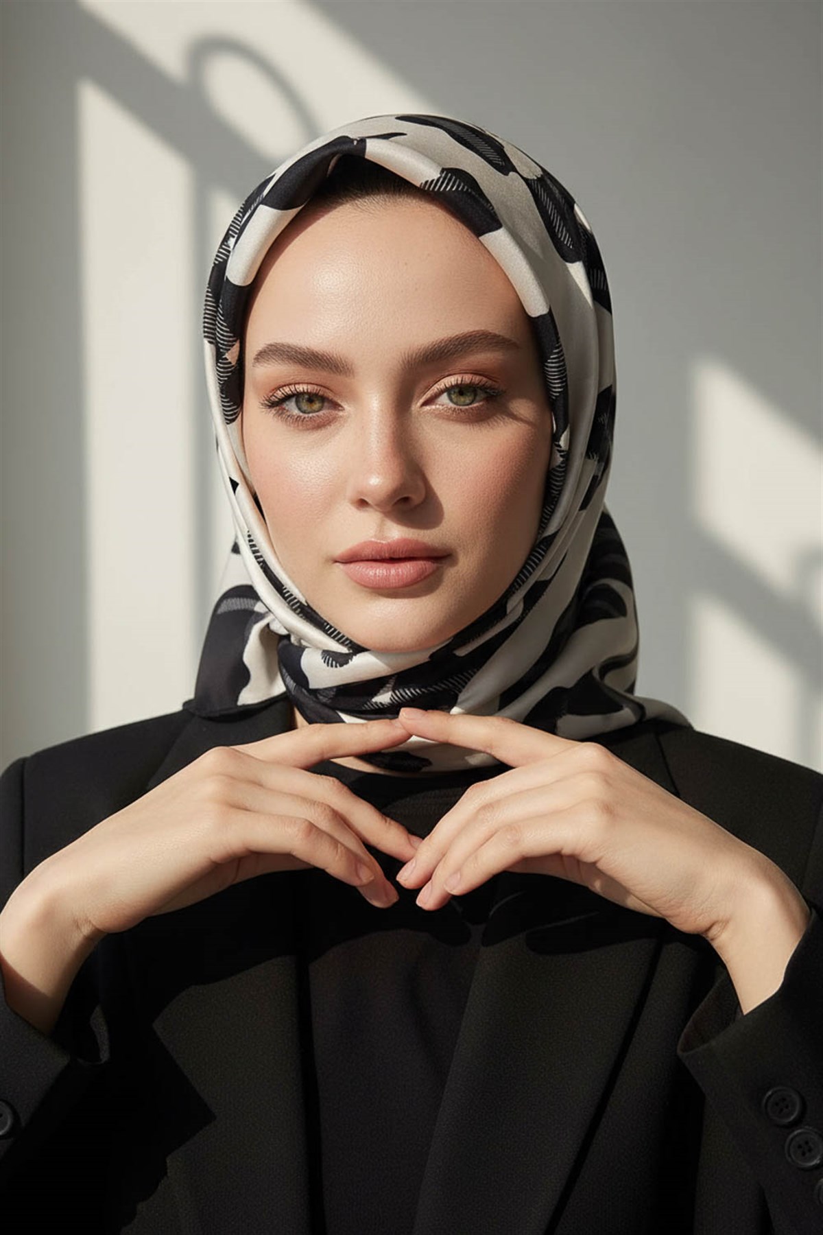 %100 Twill İpek Leopar Desenli Krem - Siyah Renkli 90x90 Eşarp Dikim Şekli : El Dikişi