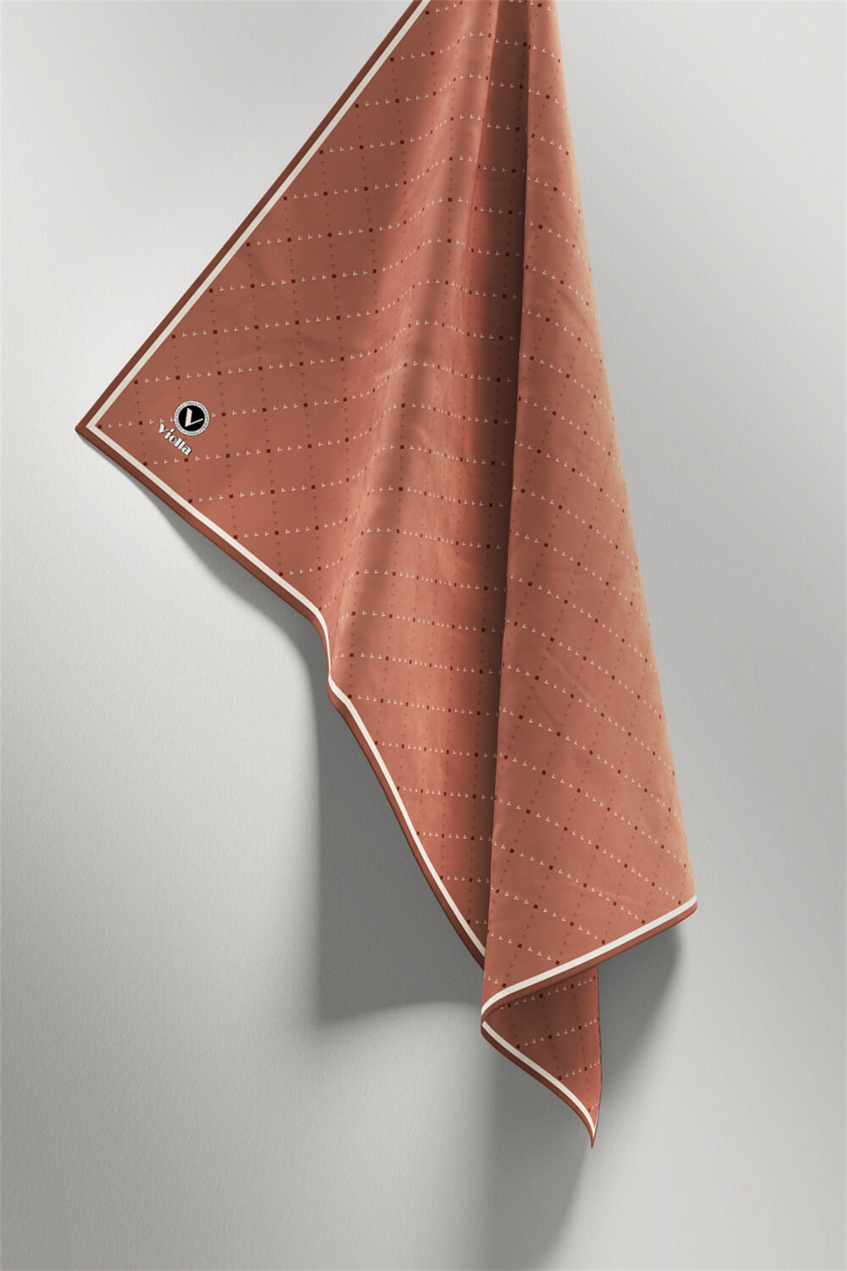 Twill Noktalı V Desenli Bakır Renkli 90x90 Eşarp (İpek İçermez) Kenar Dikiş Şekli El Dikişli