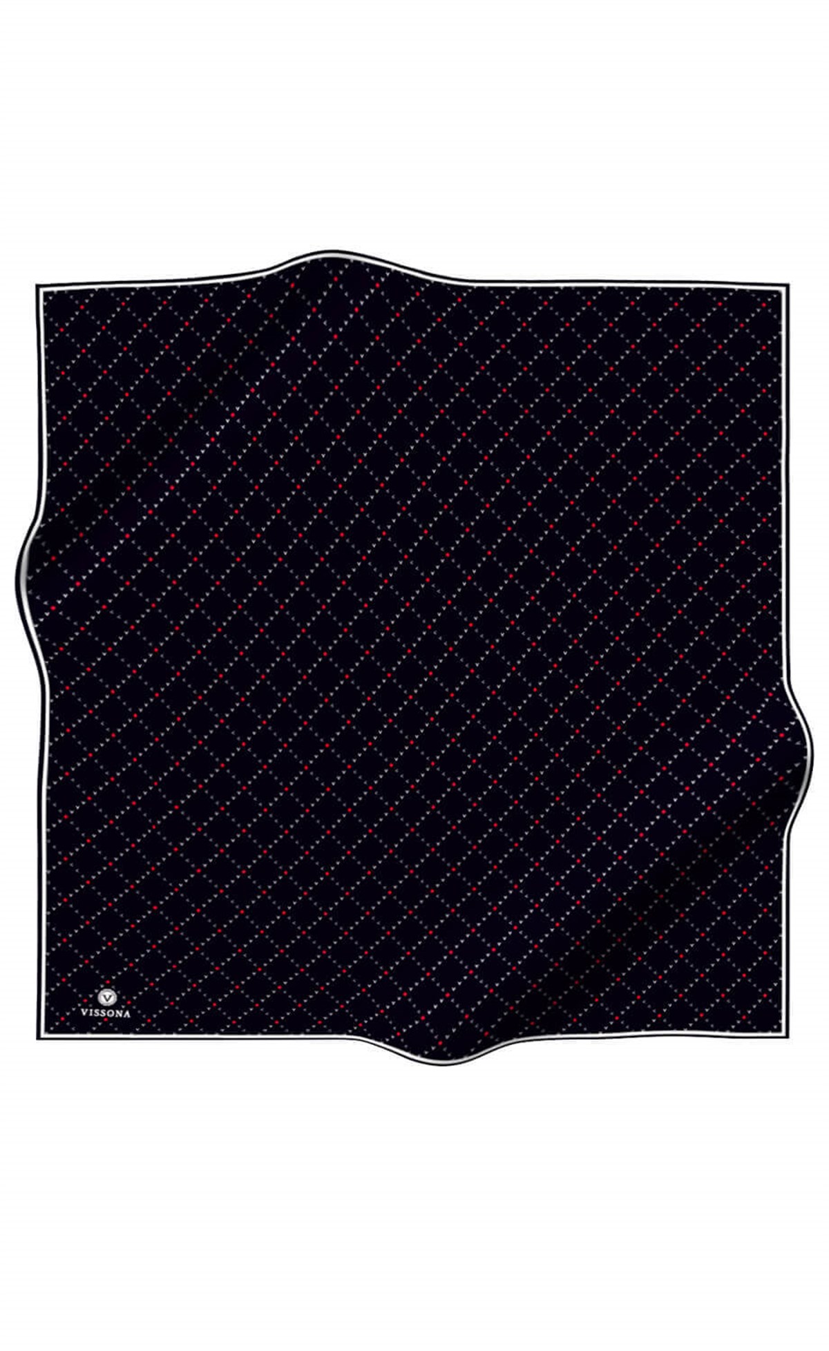 %100 Twill İpek Minik V Desenli Siyah Renkli 90x90 Eşarp Dikim Şekli : El Dikişi