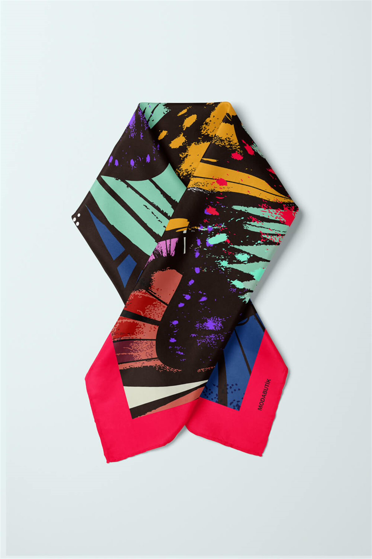 Y24 Kadın Kelebek Desenli Bandana 50x50 Turkuaz Siyah DG0399-22