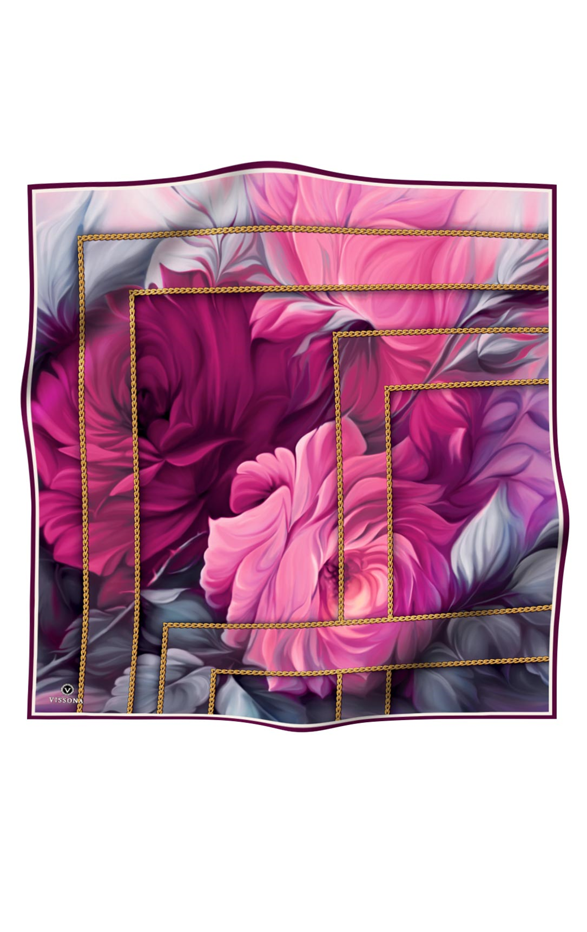 % 57 İPEK % 43 VİSKON Twill İpek Çiçek Geometrik Desenli fuşya Renkli 90x90 Eşarp Dikim Şekli : El Dikişi