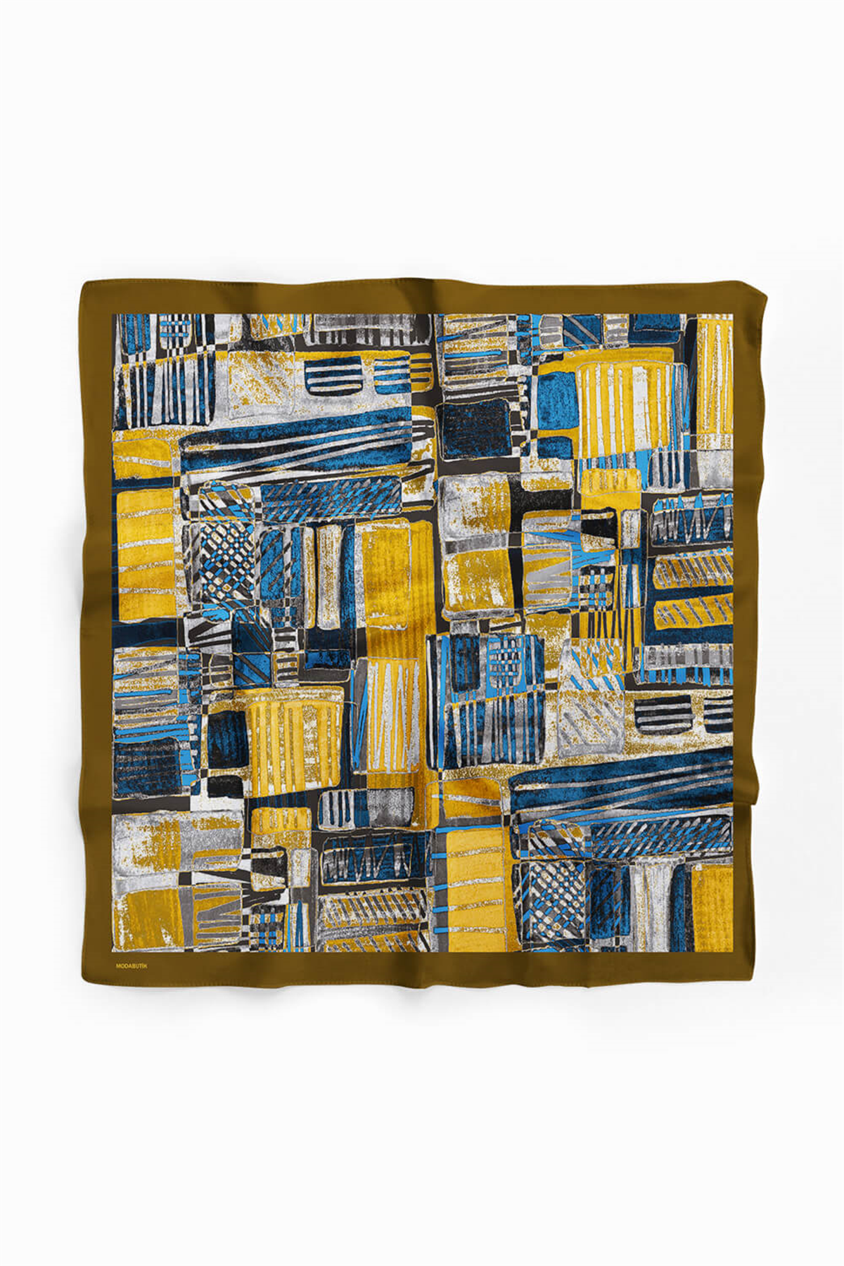 Z77 Kadın Egzotik Desenli Bandana 50x50 Sarı Mavi Gri DG0488-22