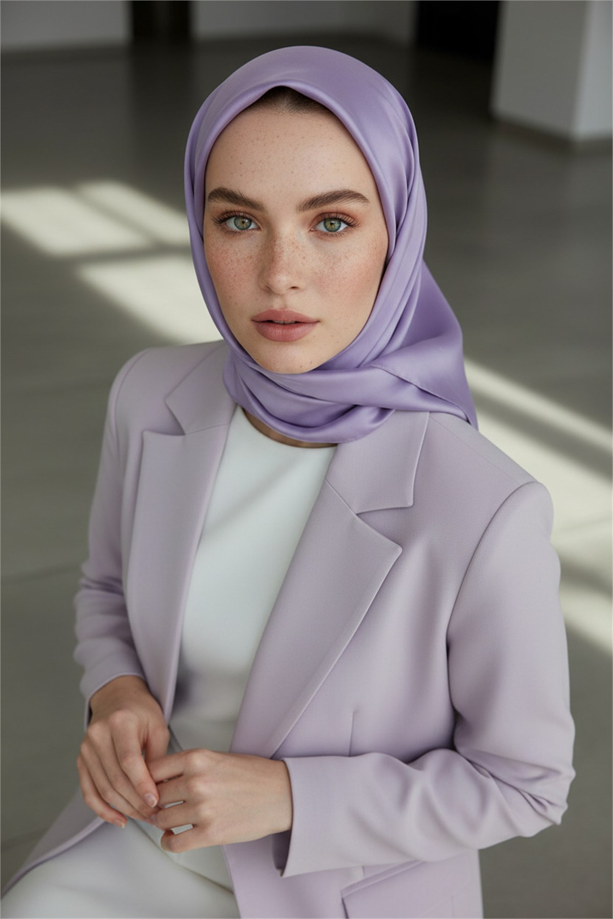 Viskon Twill İpek Eşarp 90x90 Kirli Lila Düz Renk Az Hatalı El Dikişli Kadın Eşarp