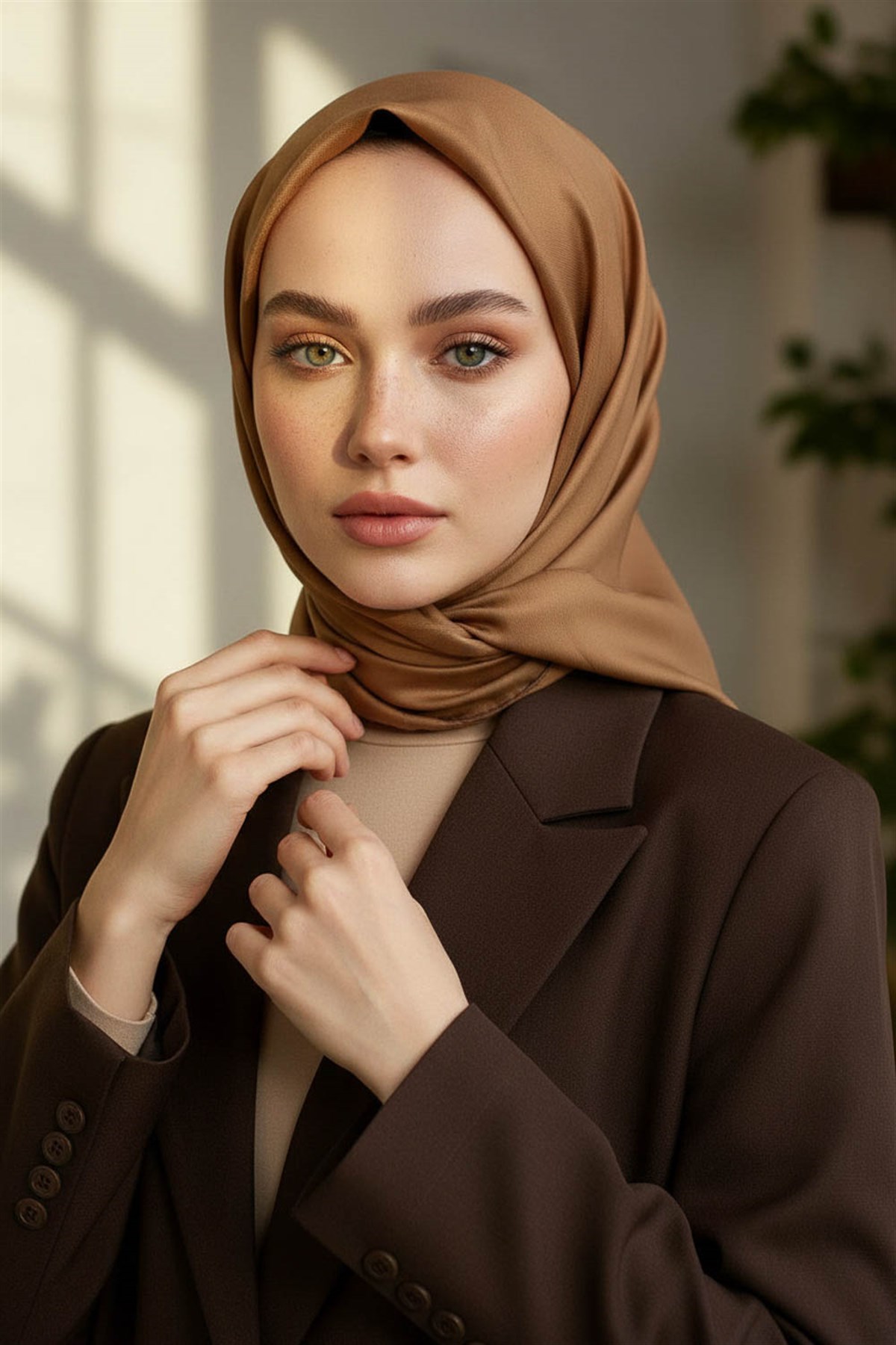 %100 Twill İpek Düz Camel Renkli Daha Tok Exclusive Serisi 90x90 Eşarp Dikim Şekli : El Dikişi