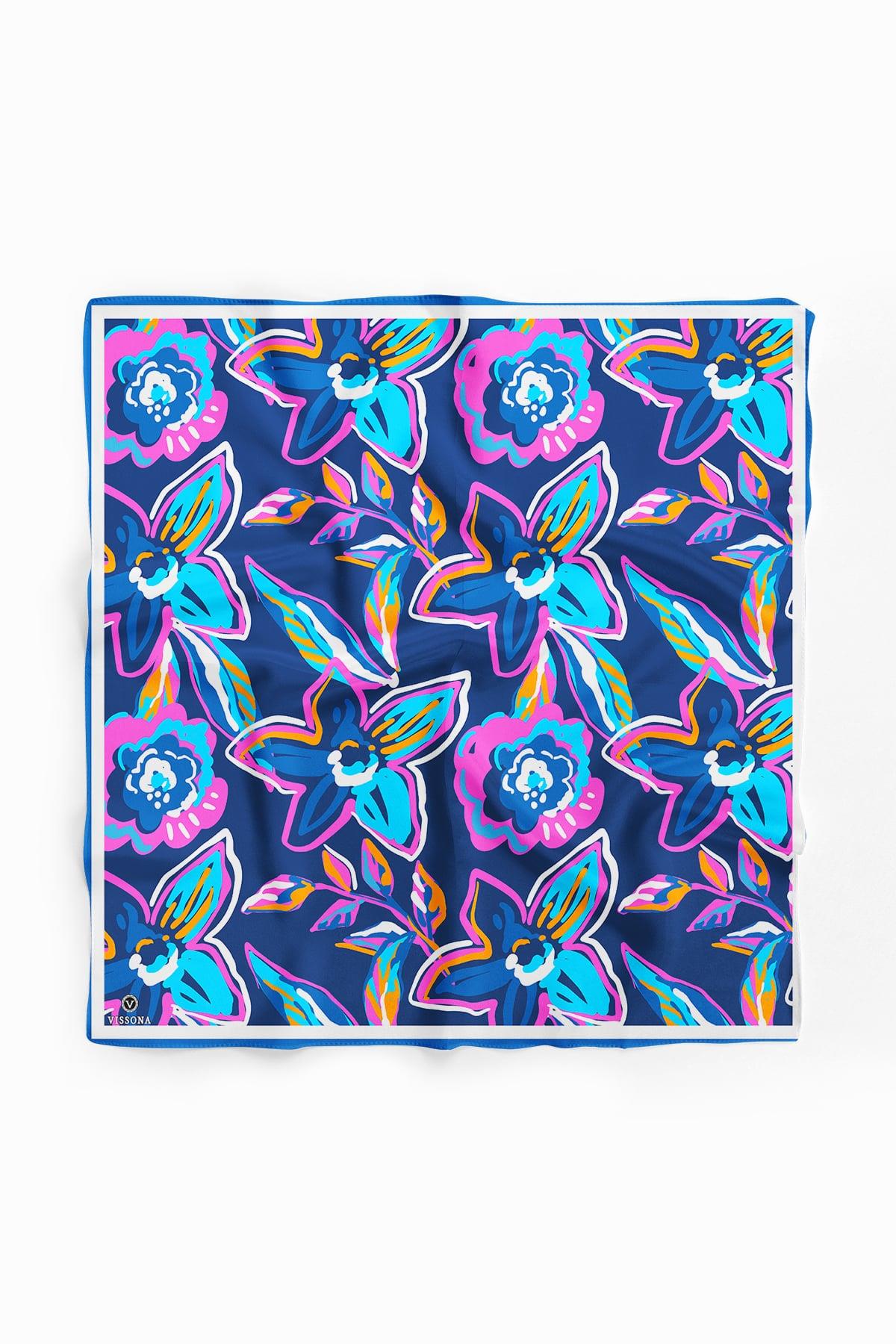 Vissona Çiçek Desenli İpek Bandana