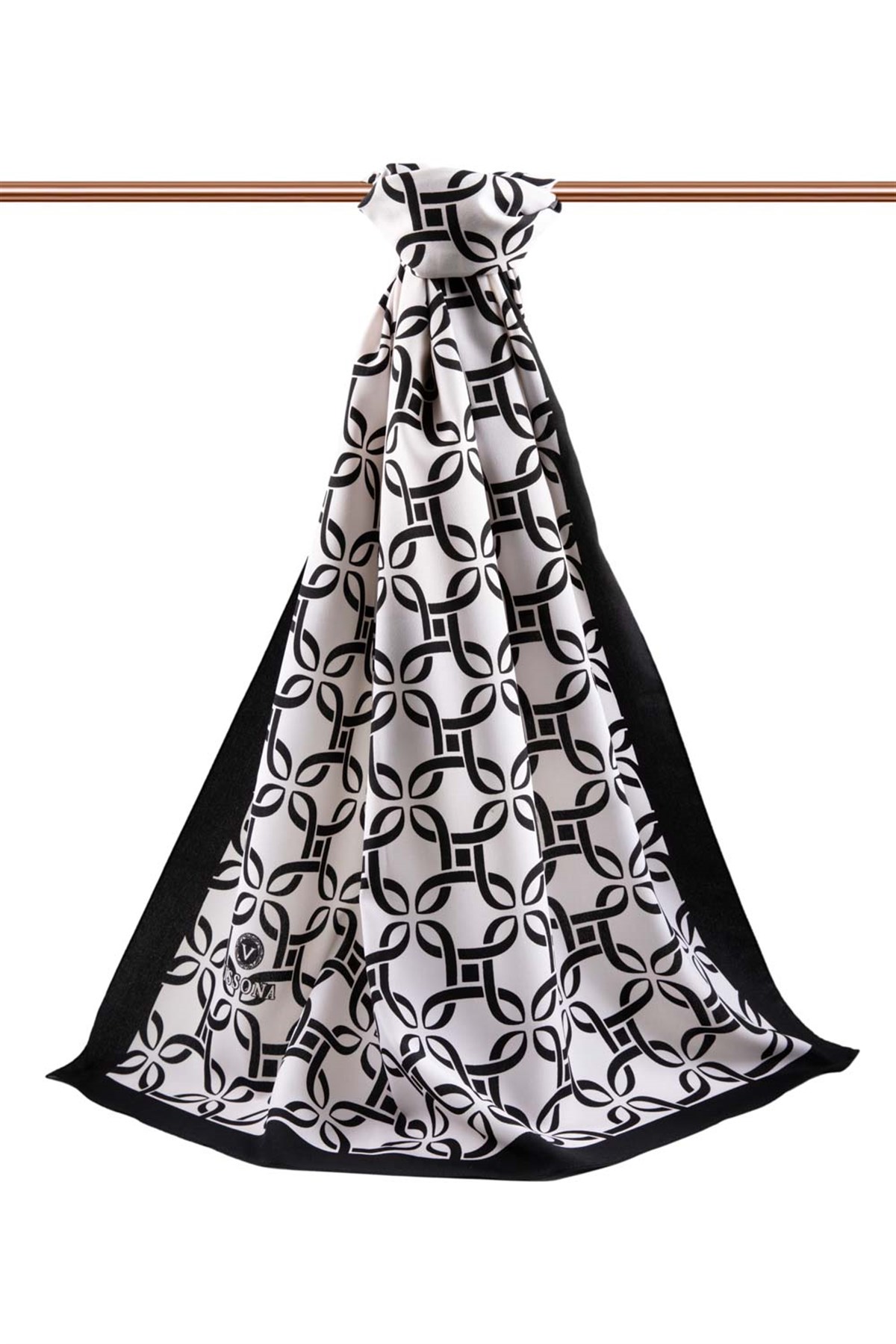 KREP GEOMETRİK DESENLİ SİYAH - BEYAZ RENKLİ 75X195 KIRIŞMAZ ŞAL