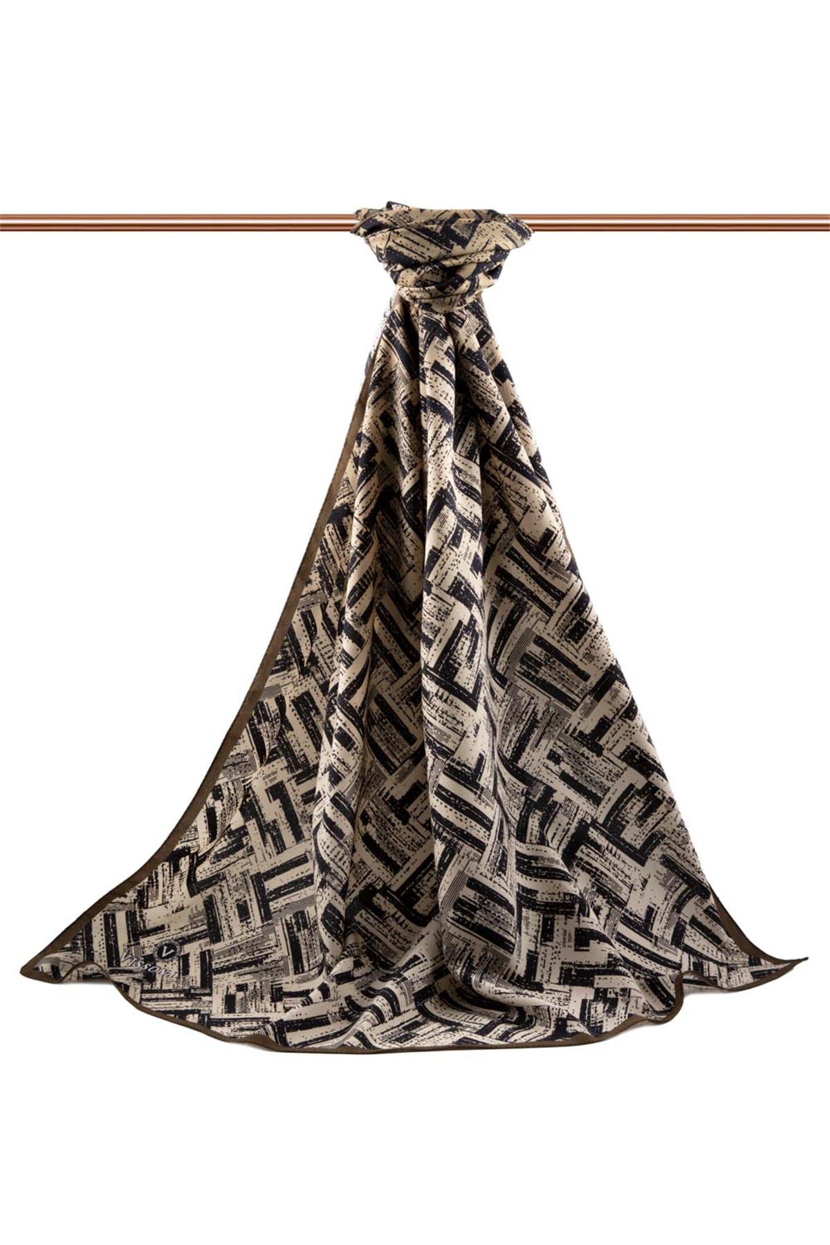 LÜKS MEDİNE İPEĞİ DEGRADELİ ÇİZGİ DESENLİ BEJ RENKLİ 75X195 KIRIŞMAZ ŞAL MOSS KREP DİKİŞ TİPİ İTALYAN DİKİŞLİ