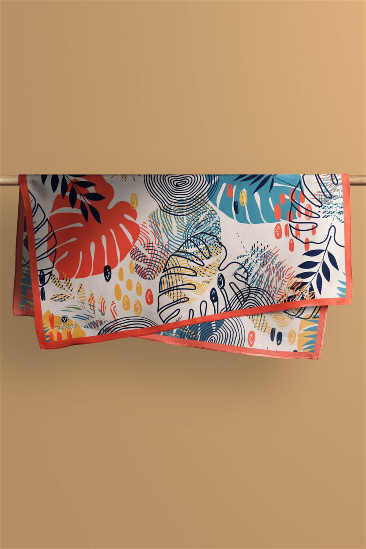 %100 İpek Yaprak Desenli Kadın Bandana