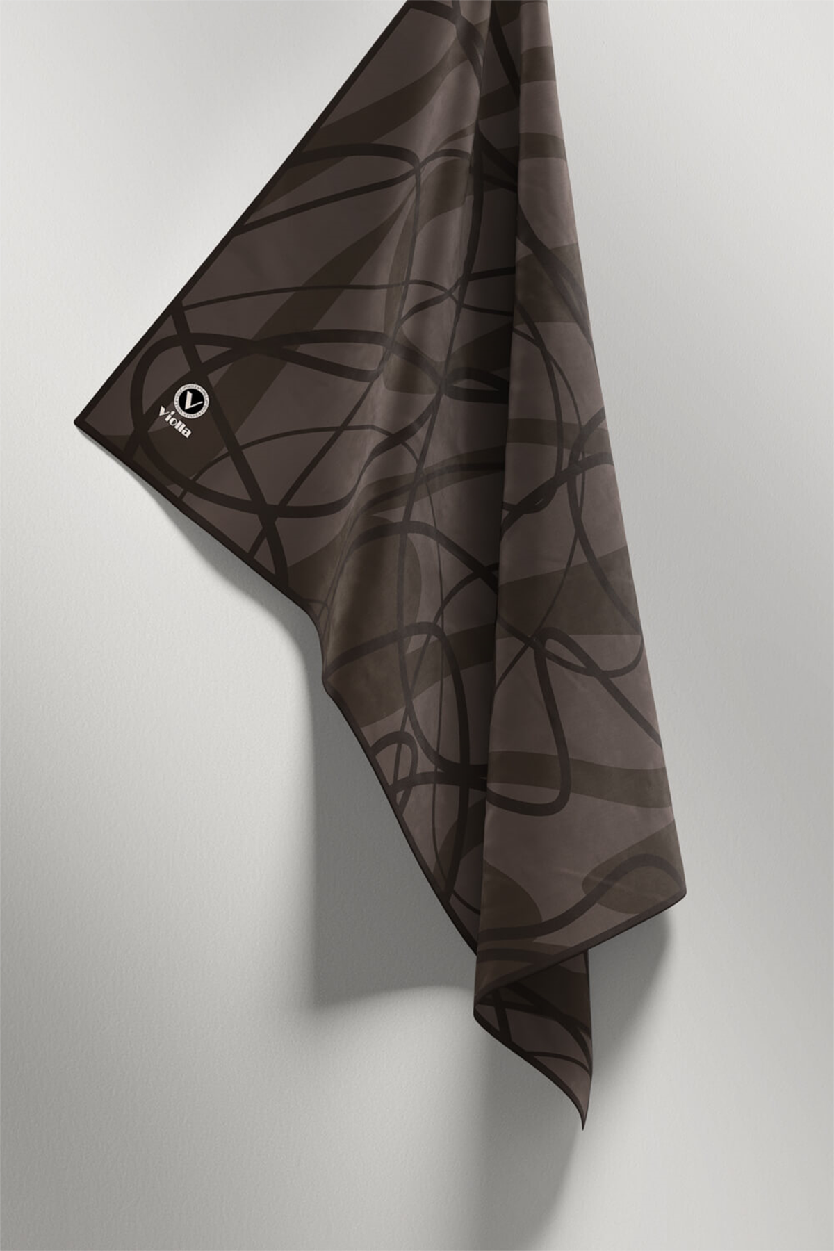 Twill Karışık Çizgi Desenli Sütlü Kahve Renkli 90x90 Eşarp (İpek İçermez) Kenar Dikiş Şekli El Dikişli