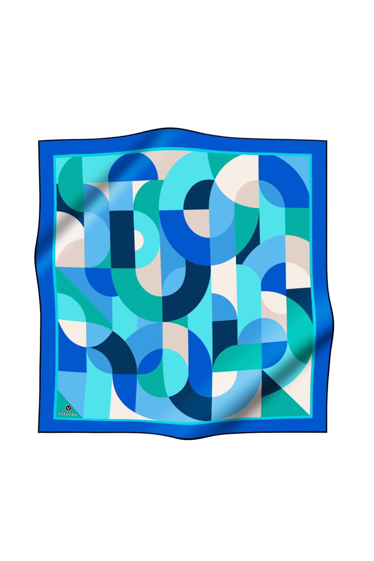 %100 Twill Renk Bloklu Çizgili Desenli Saks - Mint Yeşili Renkli 90x90 Eşarp Dikim Şekli: El Dikişii