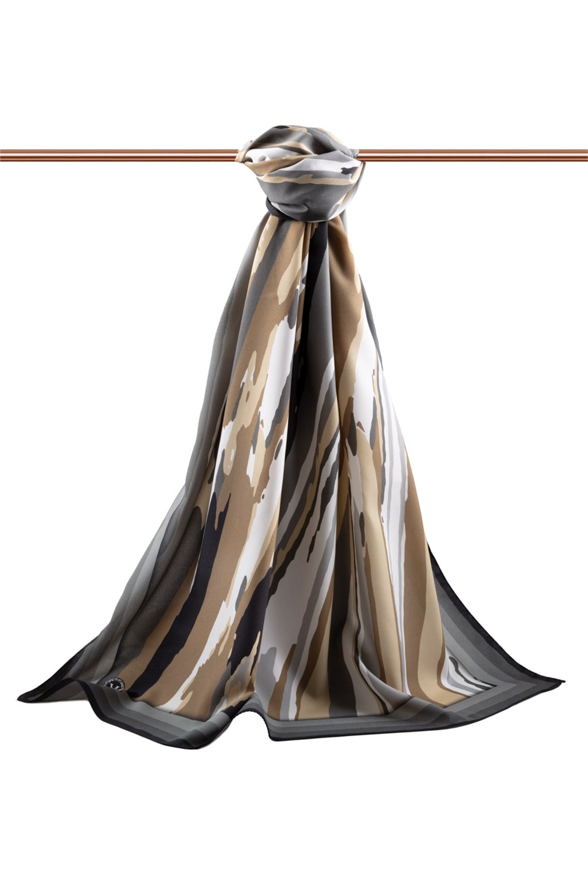 KREP GEOMETRİK DESENLİ FÜME RENKLİ 75X195 KIRIŞMAZ ŞAL