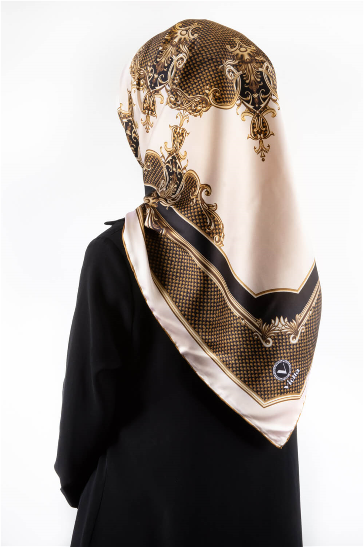 Twill Barok Desenli Hardal Renkli 90x90 Eşarp (İpek İçermez) Dikim Şekli : El Dikişi