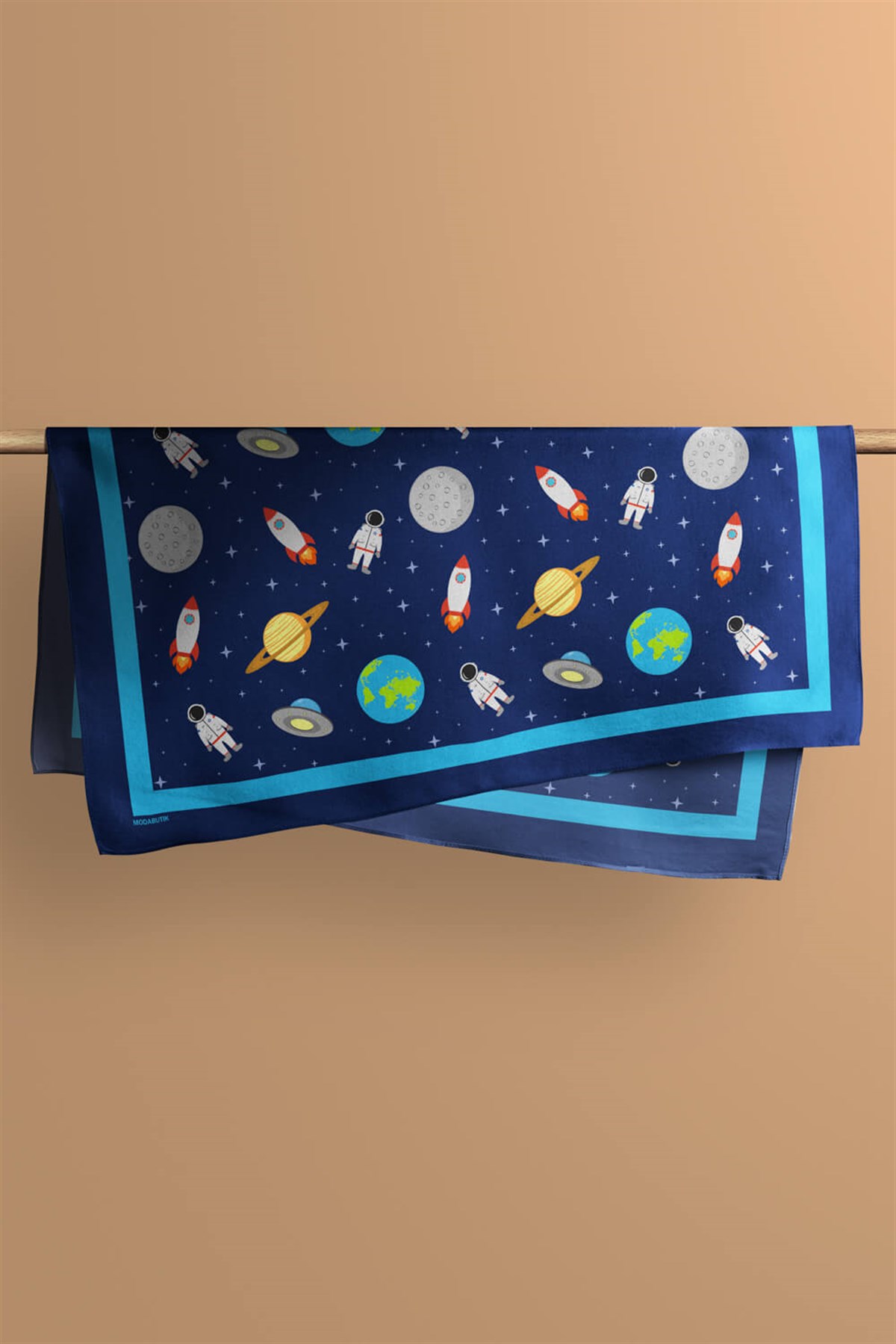Violla C50 Kadın Lacivert Beyaz Astronot Desenli 50x50 Bandana DG0967-22