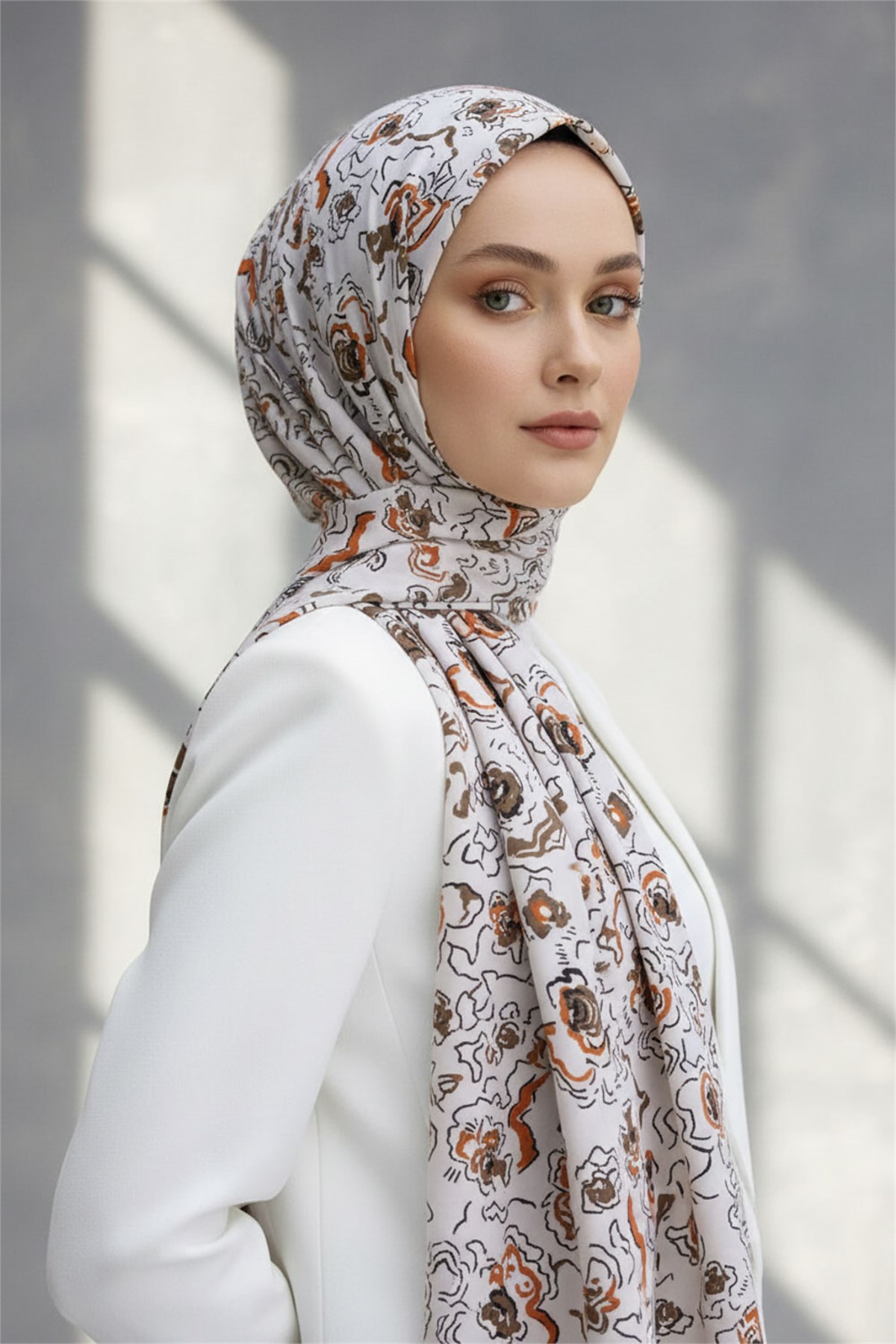 KREP ÇİÇEKLİ KAHVERENEGİ - TABA RENKLİ 75X195 KIRIŞMAZ ŞAL