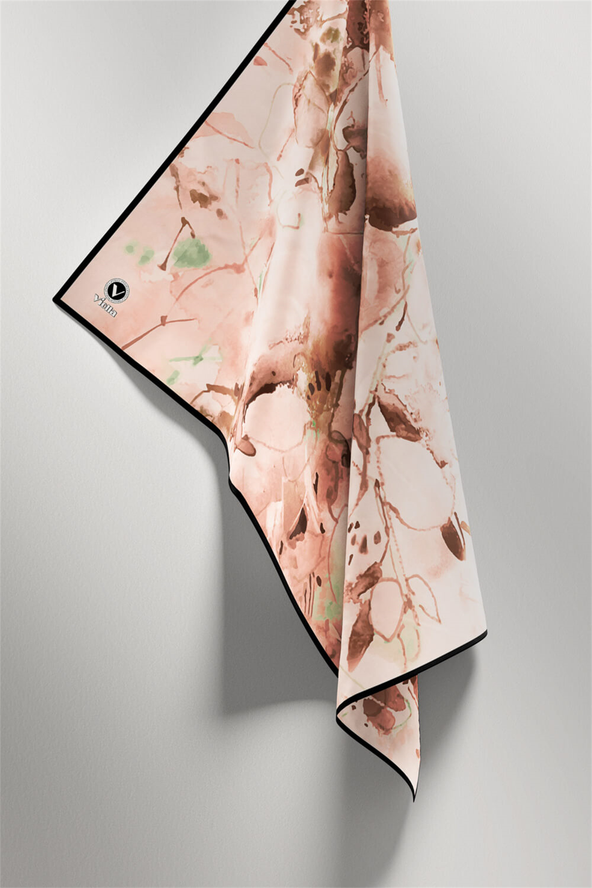 Twill Batik Çiçek Desenli Somon Renkli 90x90 Eşarp (İpek İçermez) Kenar Dikiş Şekli El Dikişli