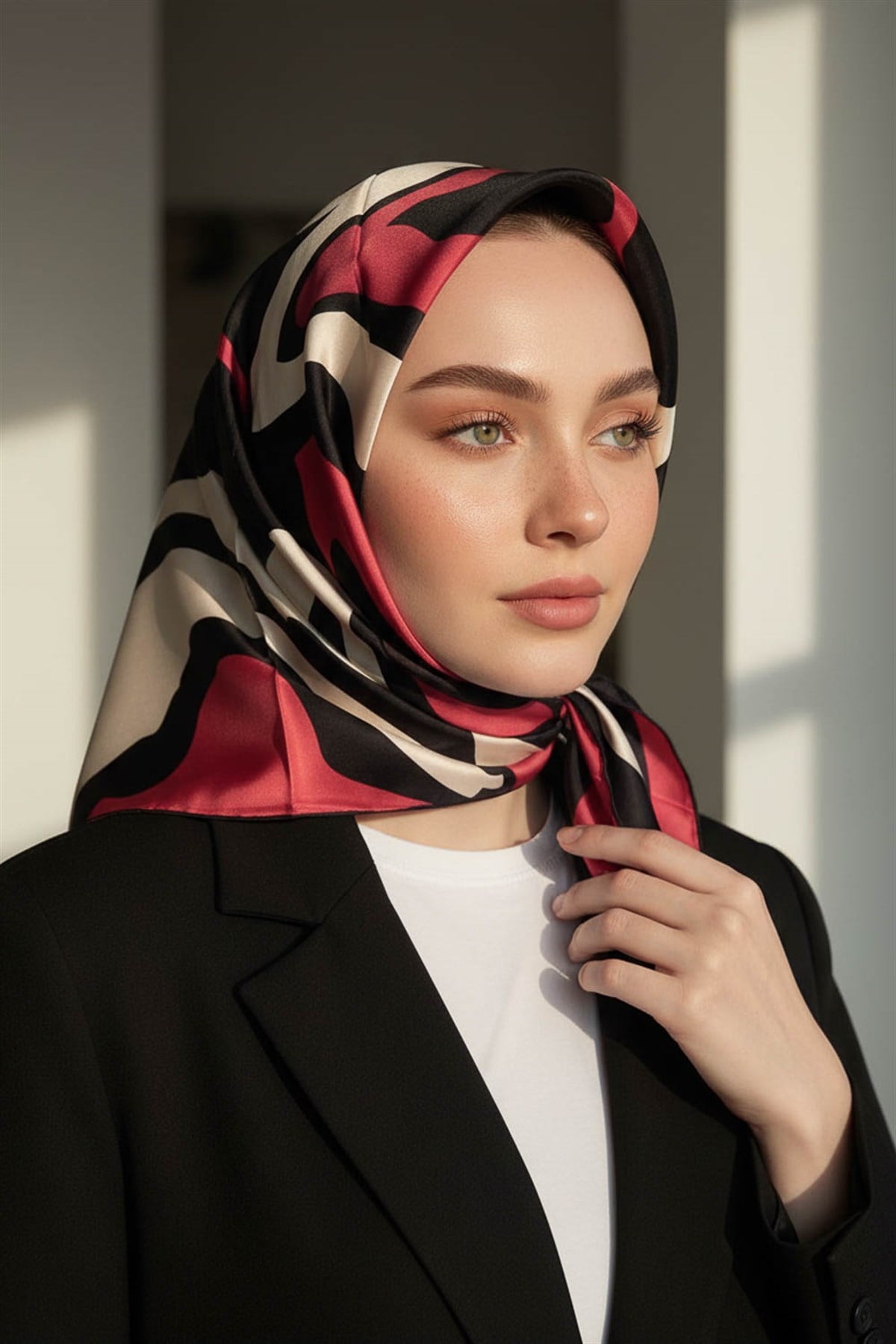 100% Twill İpek Dalga Desenli Siyah - Bordo Renkli 90x90 Dikim Şekli : El Dikişi Eşarp