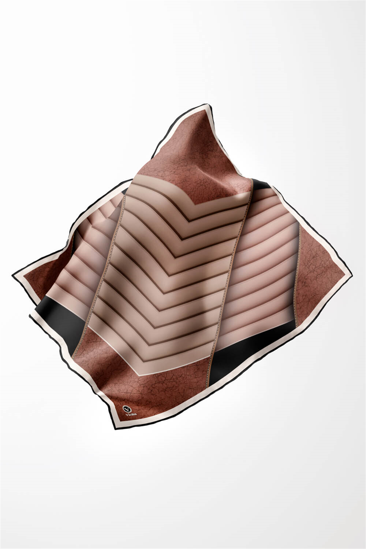 Twill Zigzag Desenli Bakır Renkli 90x90 Eşarp (İpek İçermez) Kenar Dikiş Şekli El Dikişli