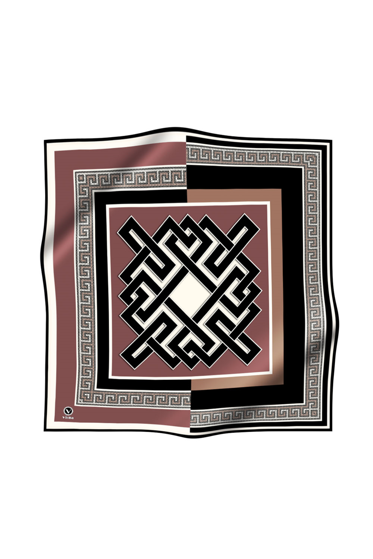 Twill Çizgili Sonsuzluk Düğümü Desenli Gül Kurusu Renkli 90x90 Eşarp (İpek İçermez)