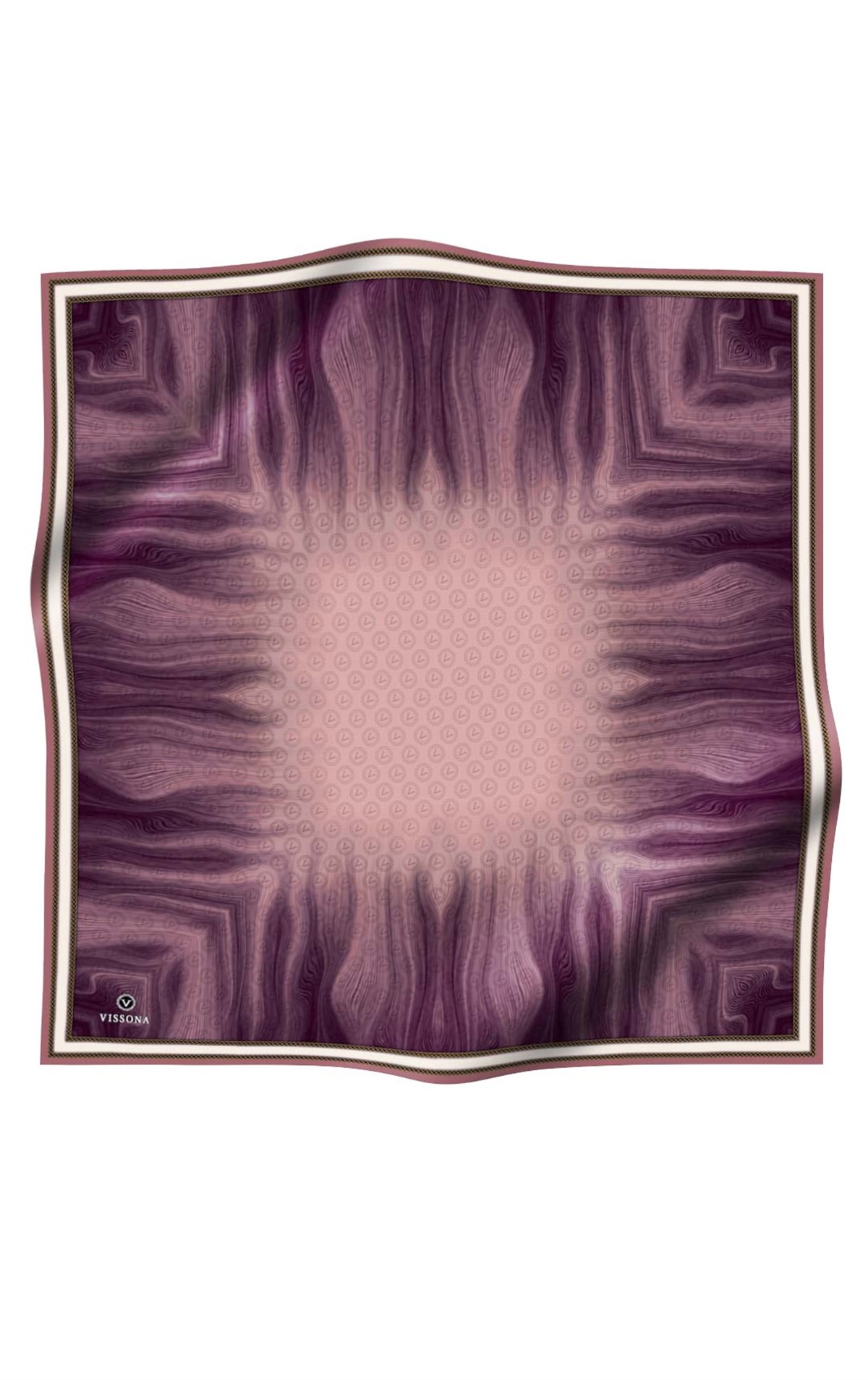% 57 İPEK % 43 VİSKON Twill İpek Monogram Desenli Pudra Renkli 90x90 Dikim Şekli : El Dikişi Eşarp