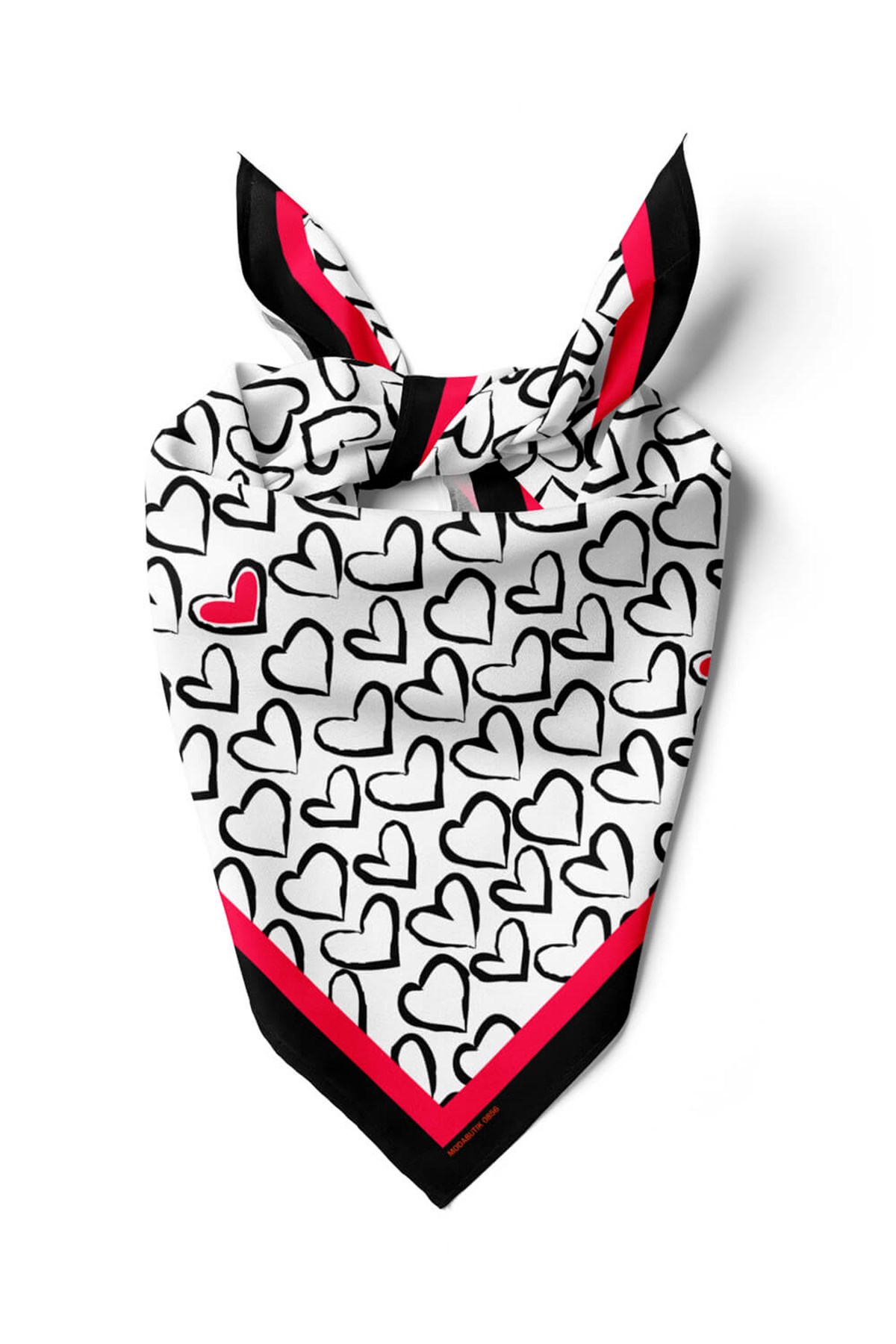 Violla B57 Kadın Kırmızı Beyaz Sİyah Heart Desenli 50x50 Bandana