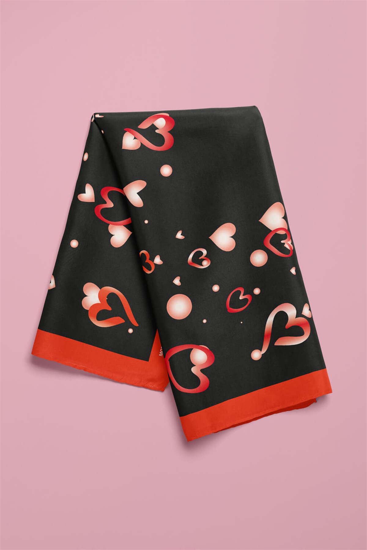 Violla V18 Kadın Kalp Desenli Bandana 50x50 Siyah Kırmızı DG0450-22