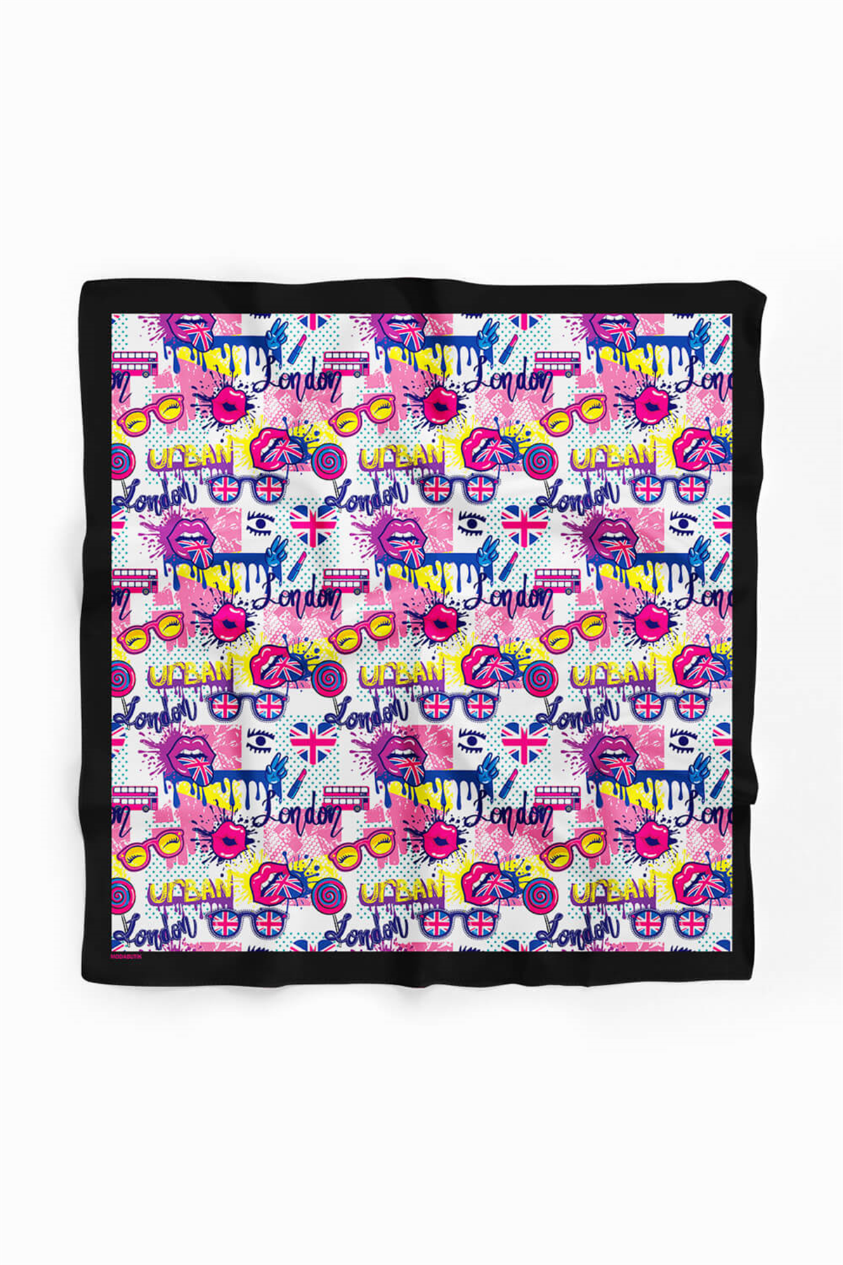 V28 Kadın Pembe Mavi London Desen Desenli 50x50 Bandana HYL DG0774-22
