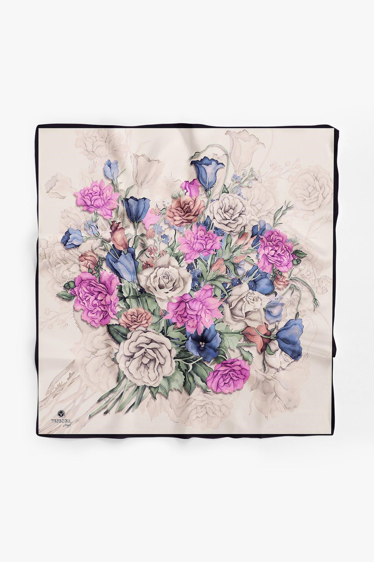 %100 İpek Kadın Desenli Bandana 80x80