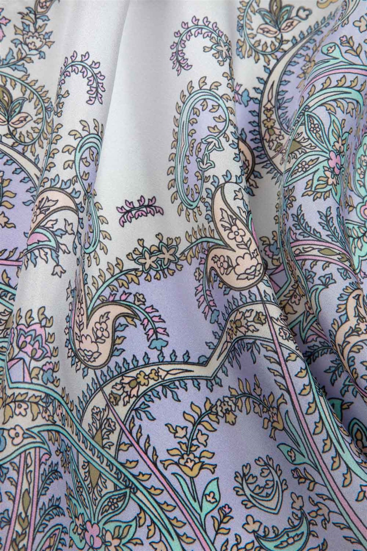 %100 İpek Etnik Desenli Gümüş Renkli 92x210 Şal