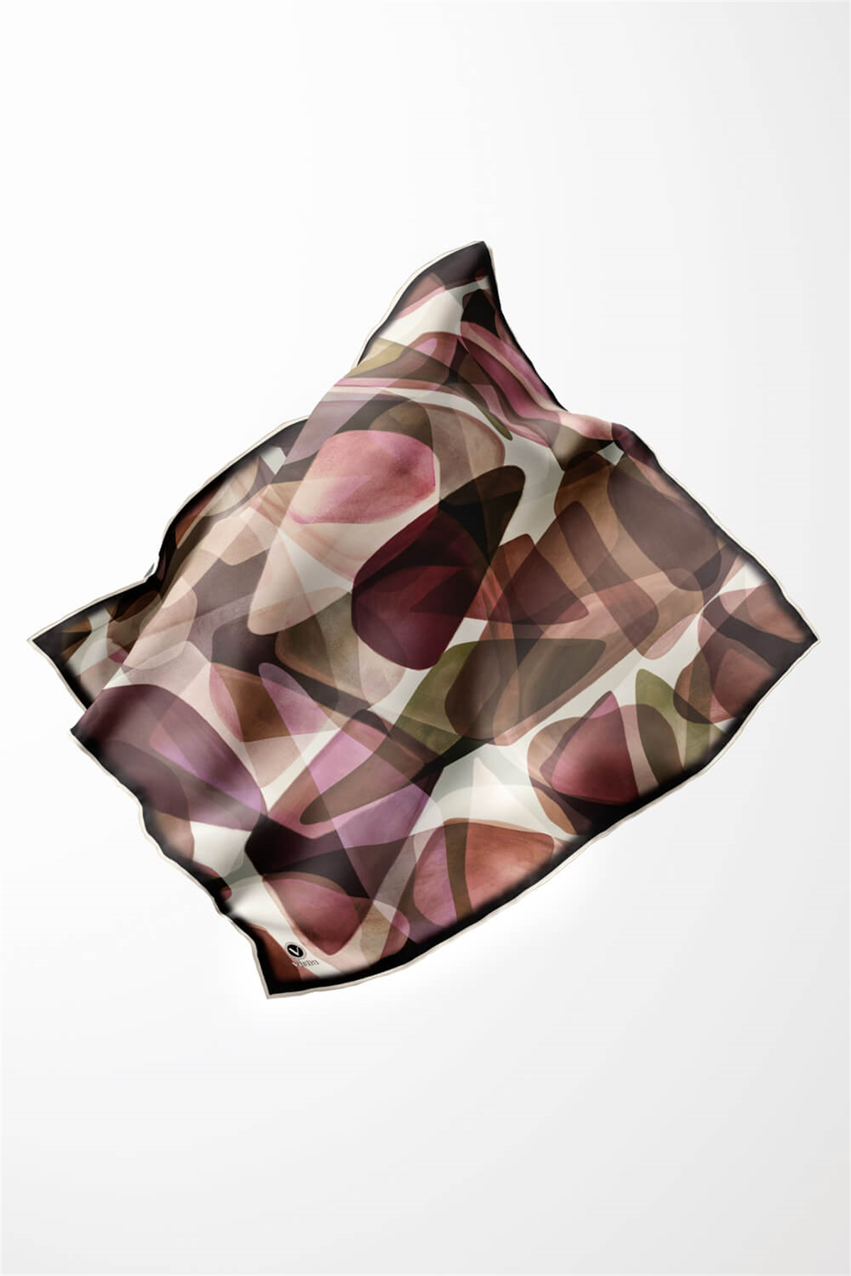 Twill Geometrik Batik Desenli Mürdüm Renkli 90x90 Eşarp (İpek İçermez) Kenar Dikiş Şekli El Dikişli