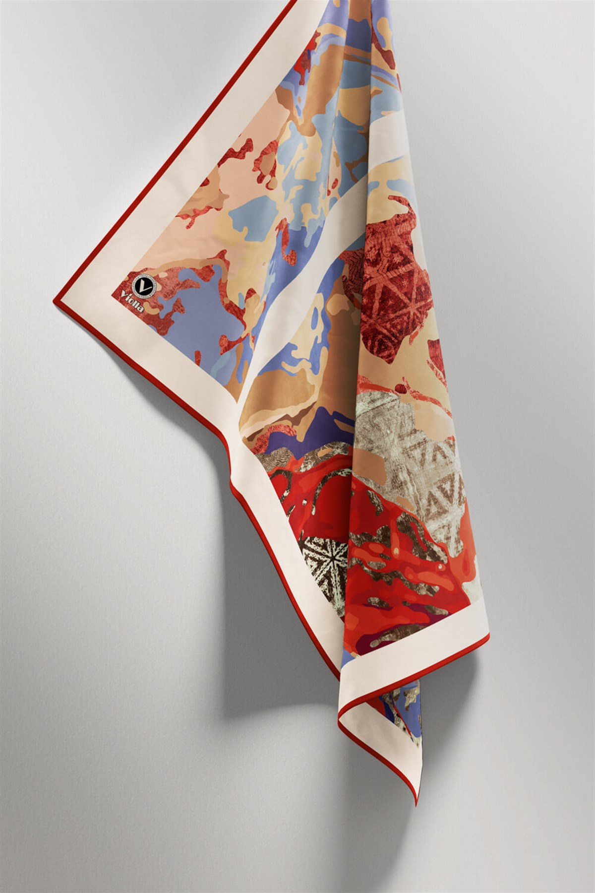 Kristal Batikli Ve Etnik Desenli Bordo Renkli 90x90 Eşarp (İpek İçermez) Kenar Dikiş Şekli El Dikişli