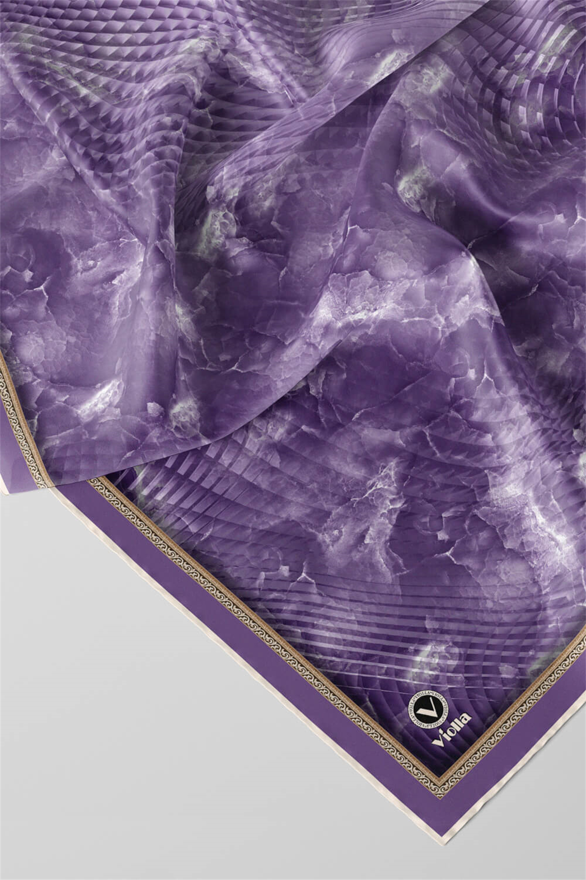 Twill Batik Desenli Mor Renkli 90x90 Eşarp (İpek İçermez) Kenar Dikiş Şekli El Dikişli