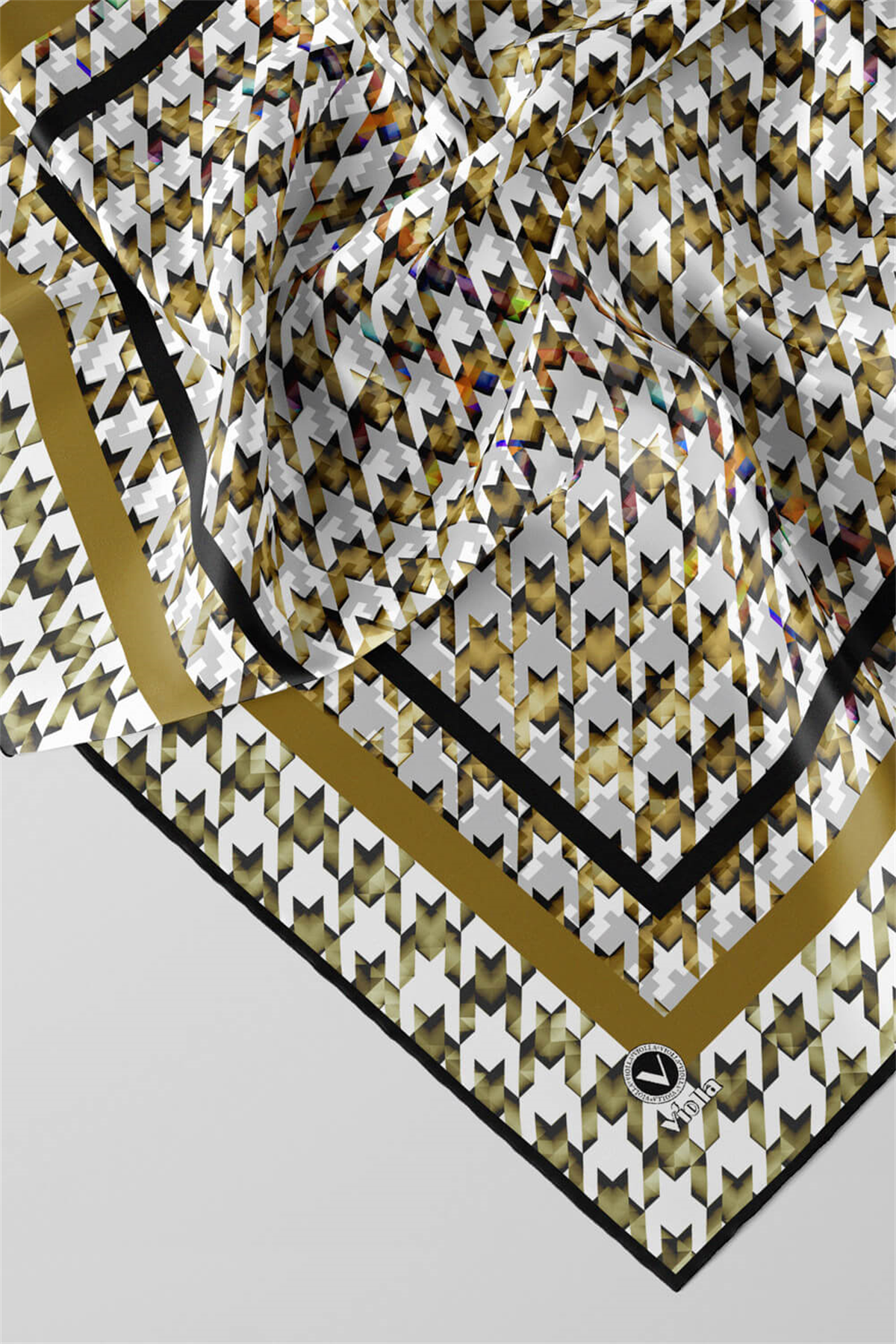 Twill Kazayağı Desenli Hardal Renkli 90x90 Eşarp (İpek İçermez) Kenar Dikiş Şekli El Dikişli